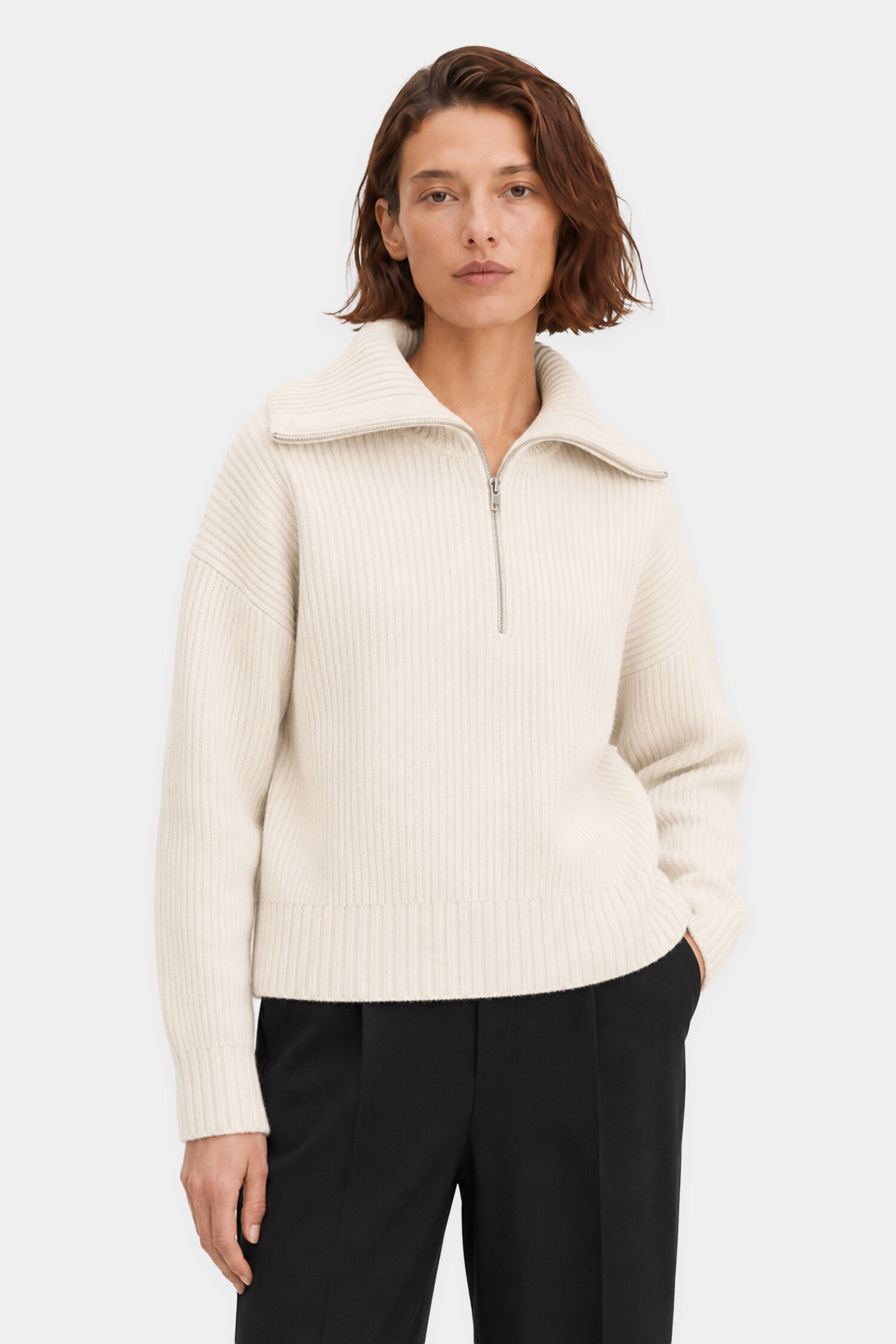 Ribbed Wool Half Zip Sweater