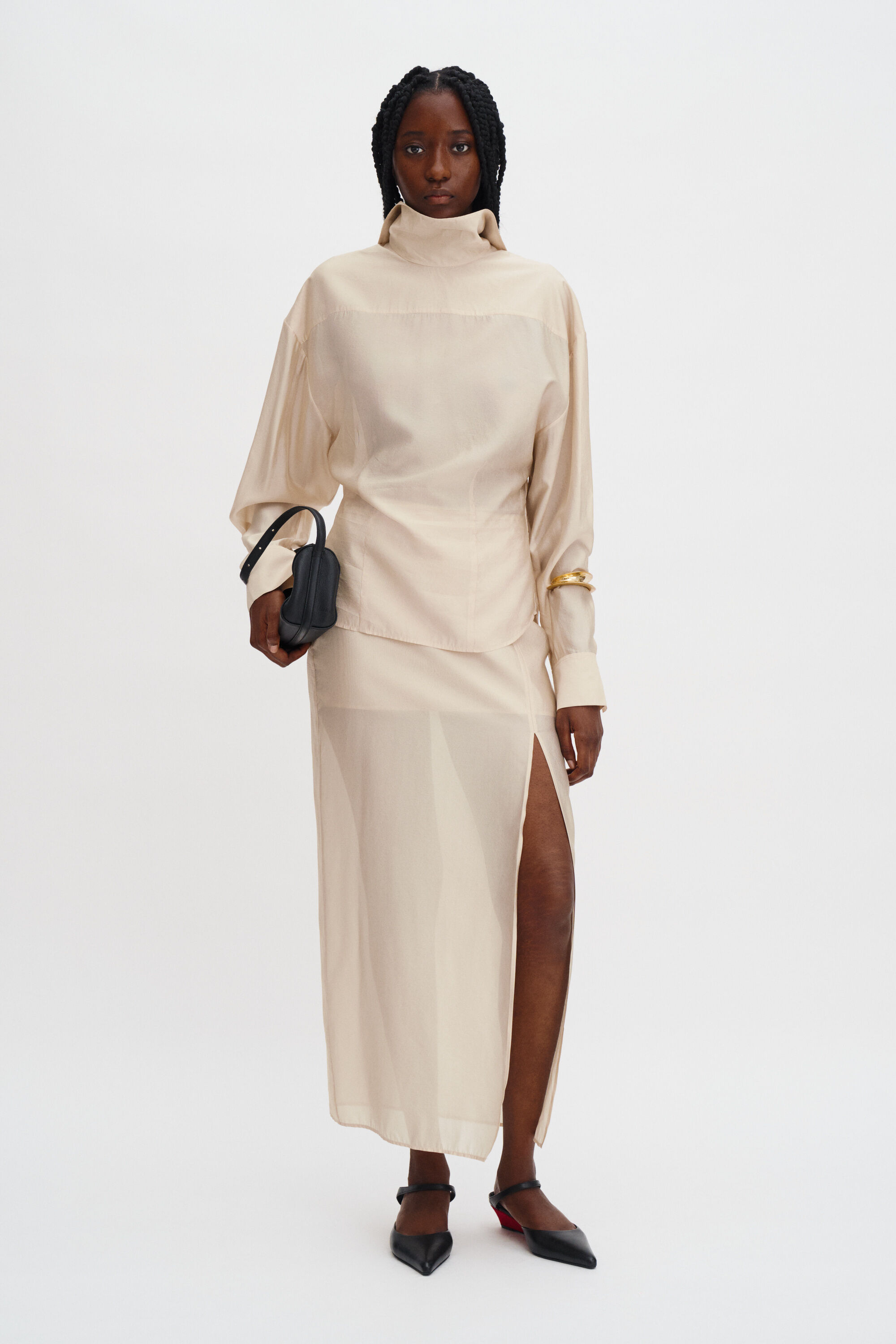 Fold Collar Blouse - Pearl Beige | FILIPPA K