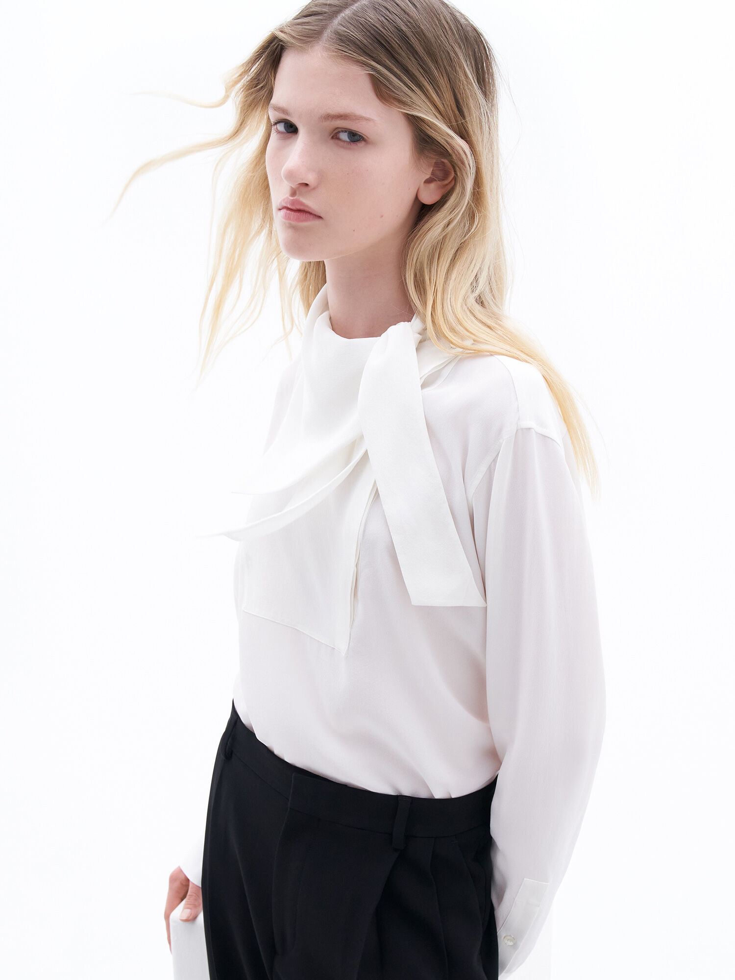 Scarf Neck Silk Shirt