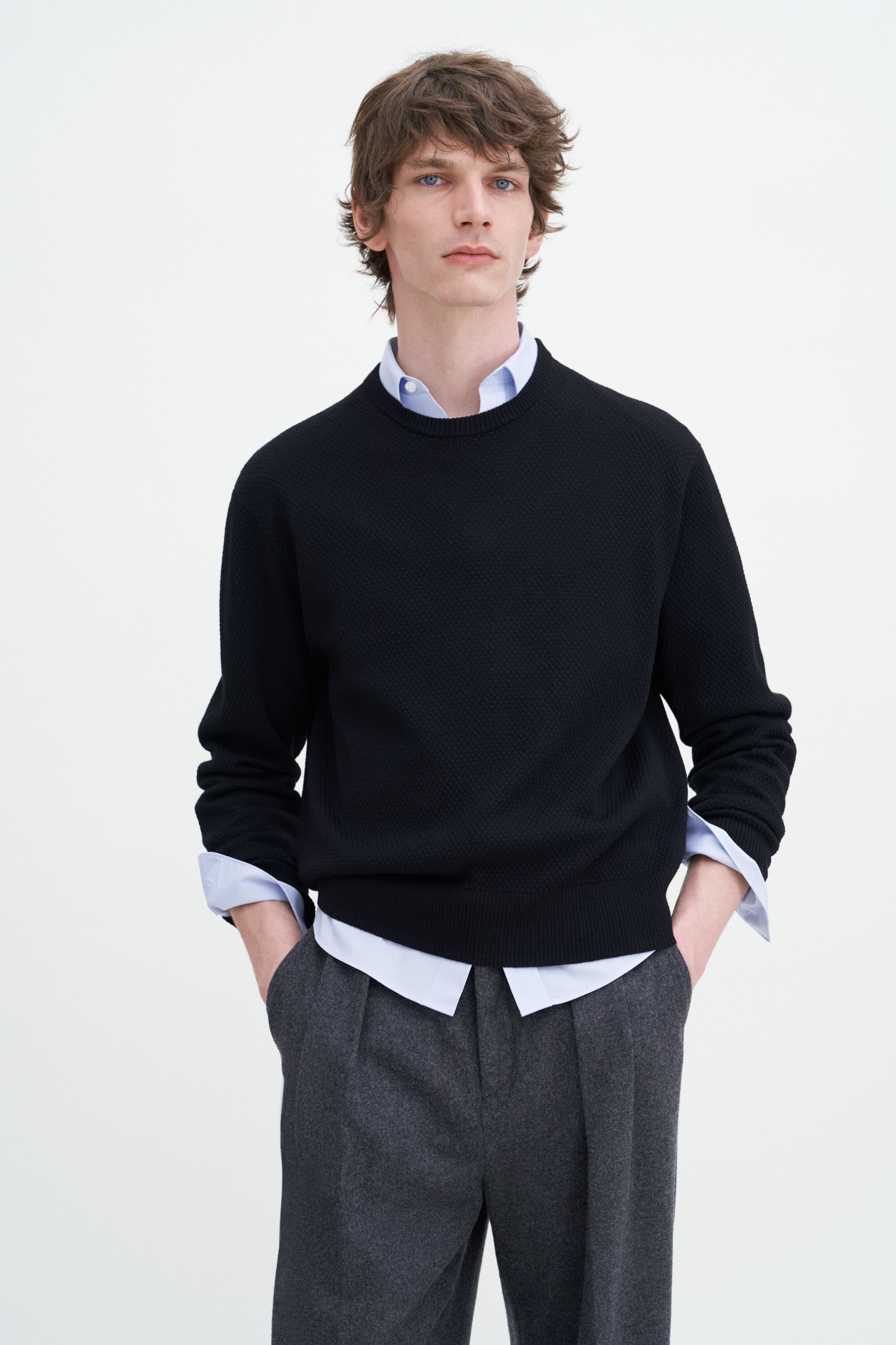 Black sweater grey pants shop