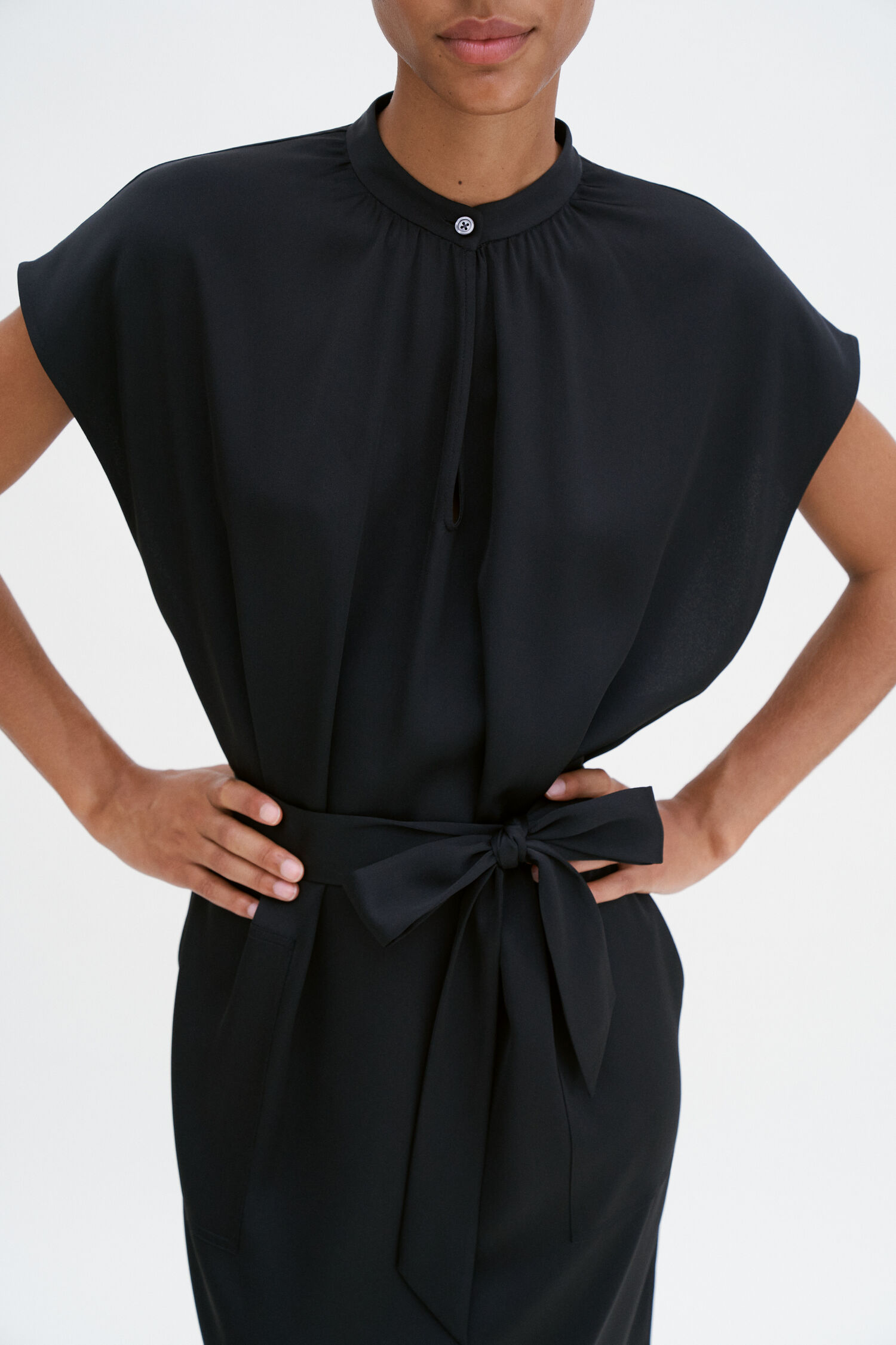 Belted Stand Collar Dress