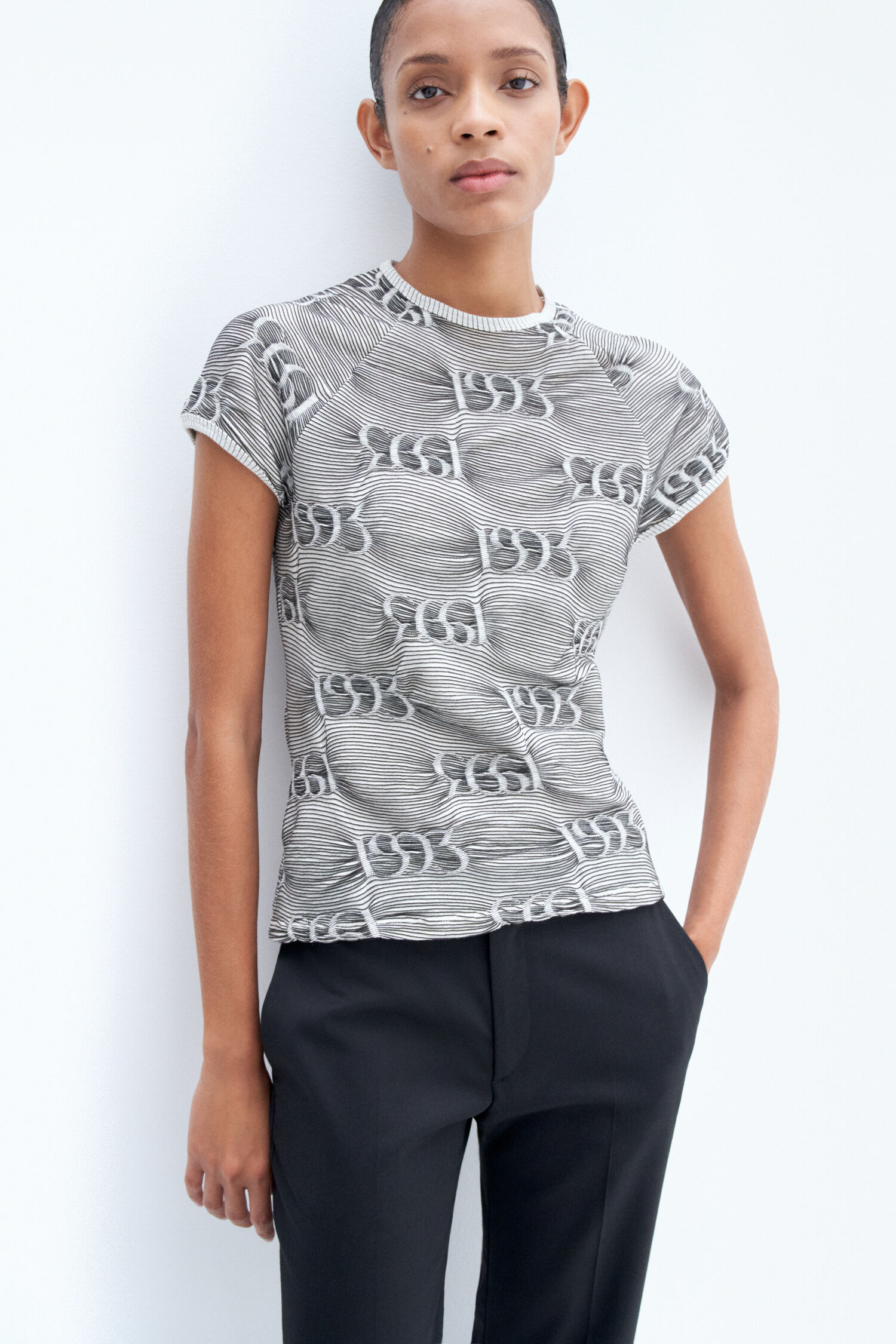 Jacquard Cap Sleeve Tee