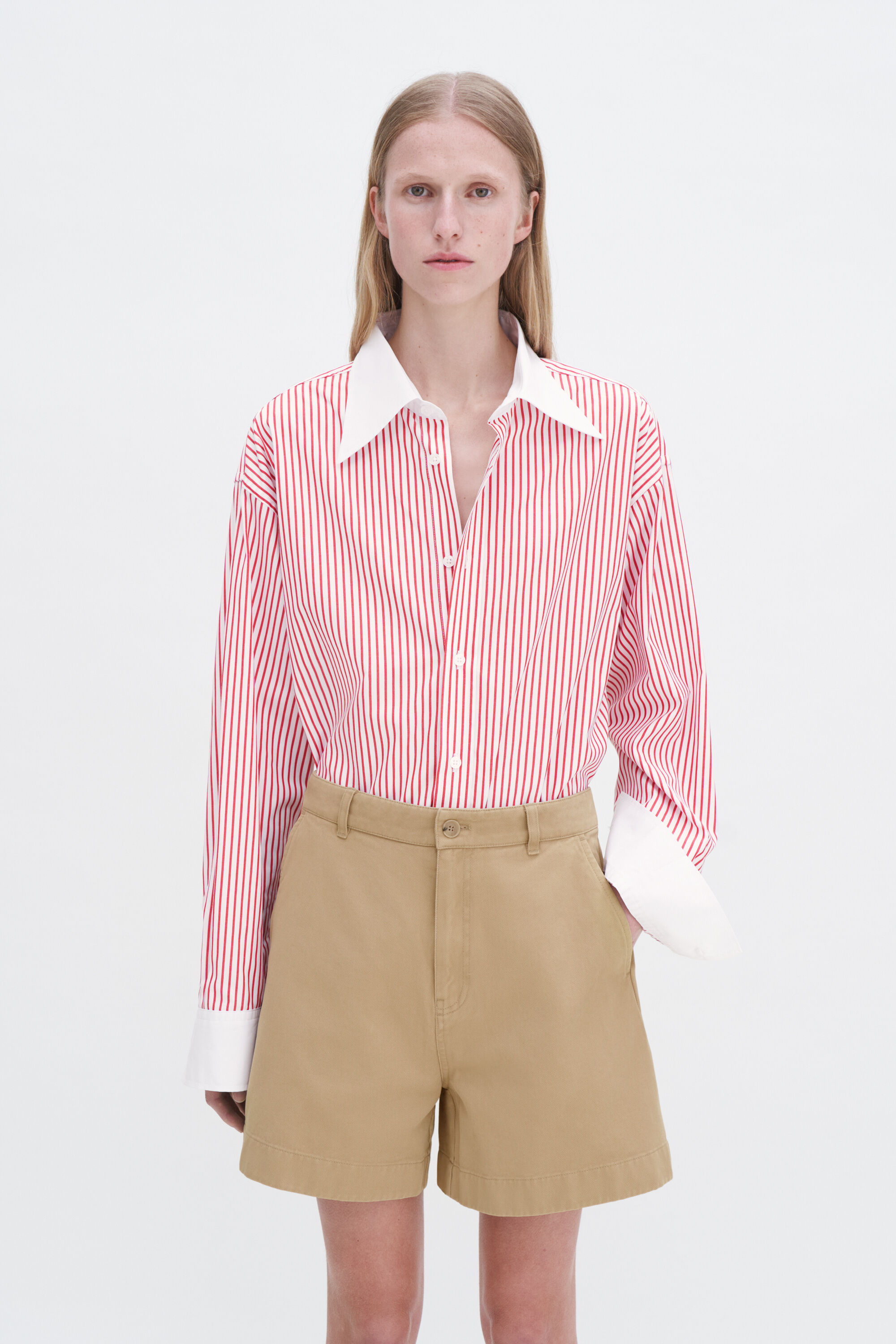 High Waist Pleated Cotton Shorts - Canvas Beige | Filippa K