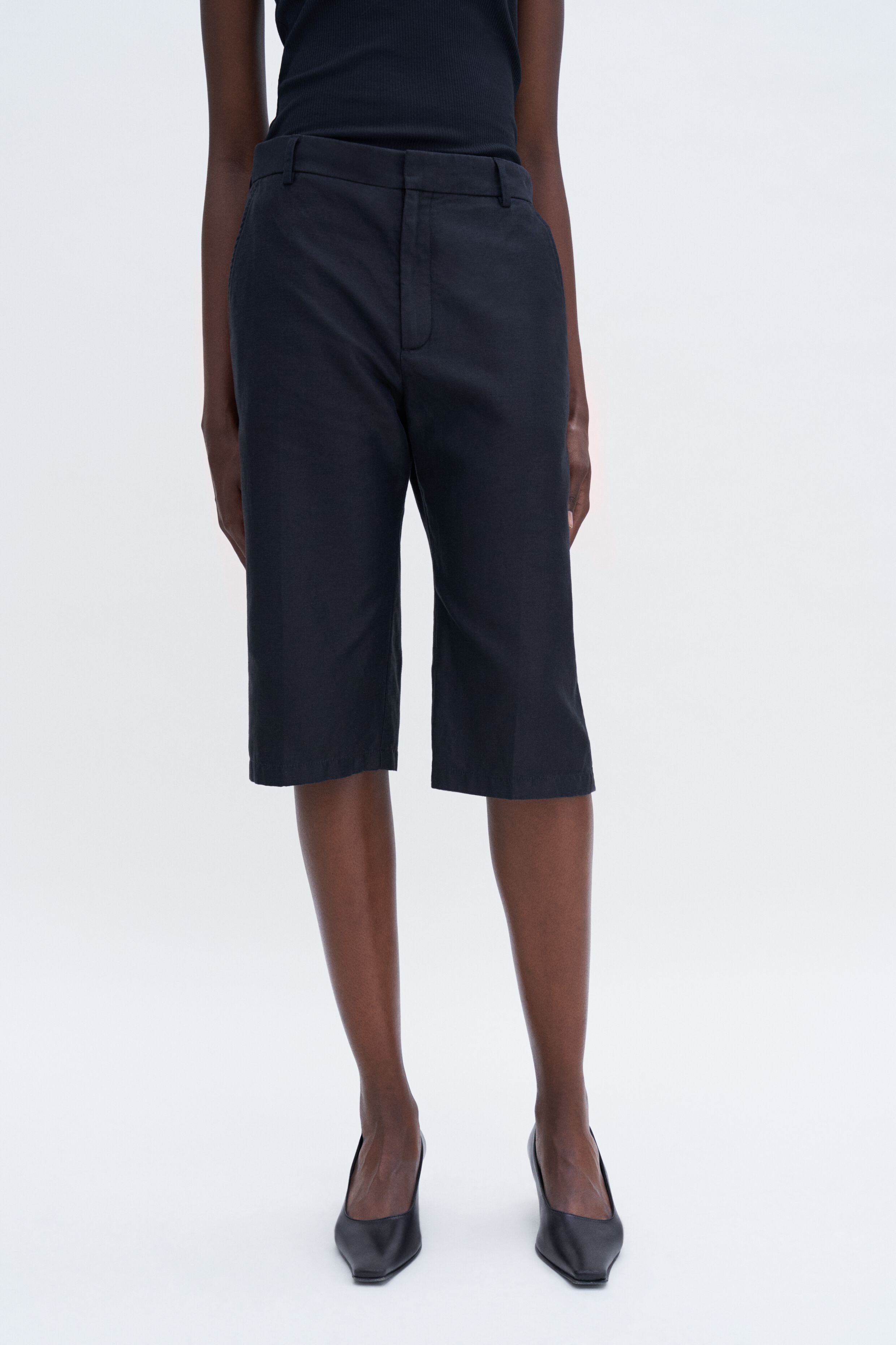 Straight Cotton Linen Shorts - Black | Filippa K