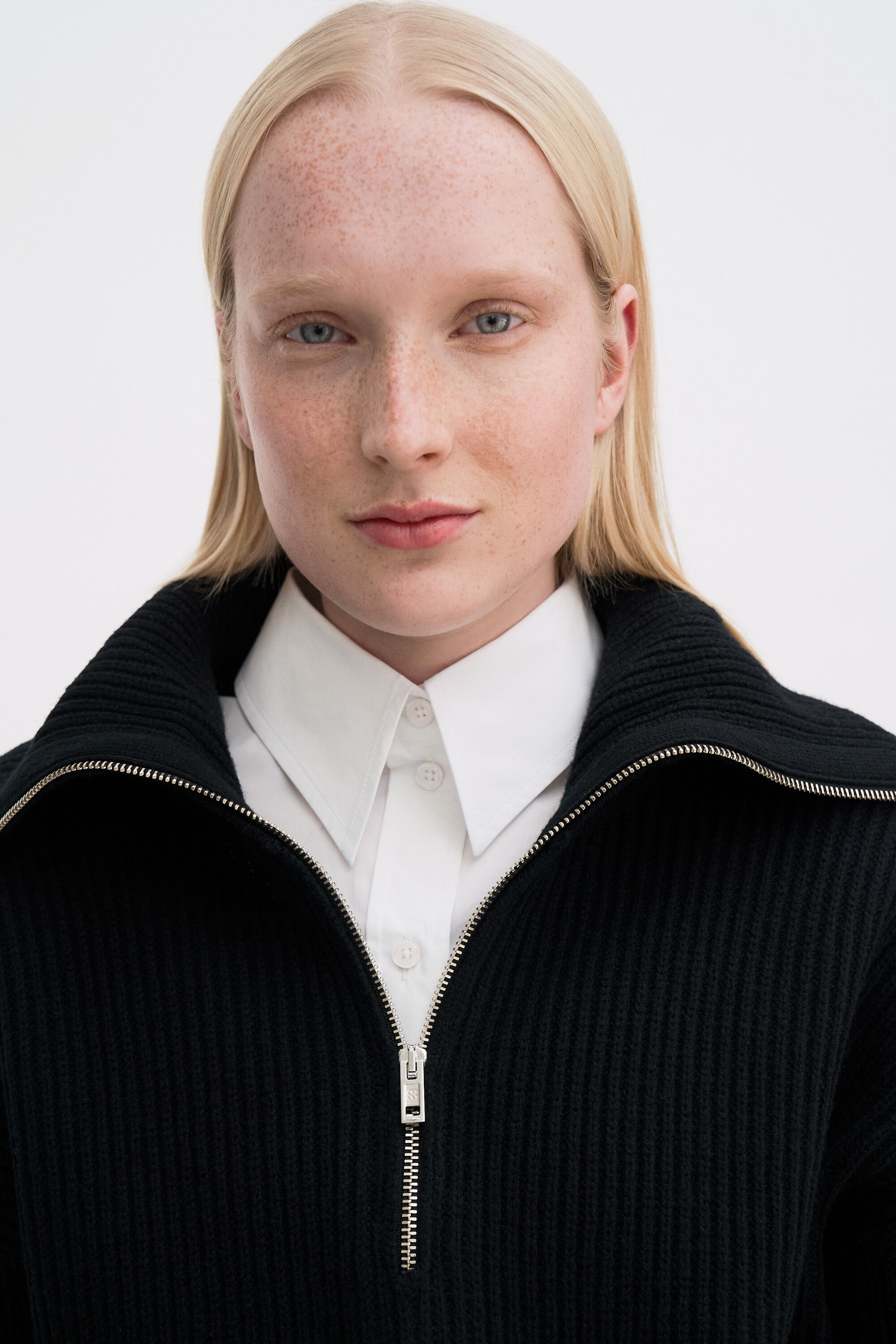 Ribbed Wool Half Zip Sweater - Black | FILIPPA K