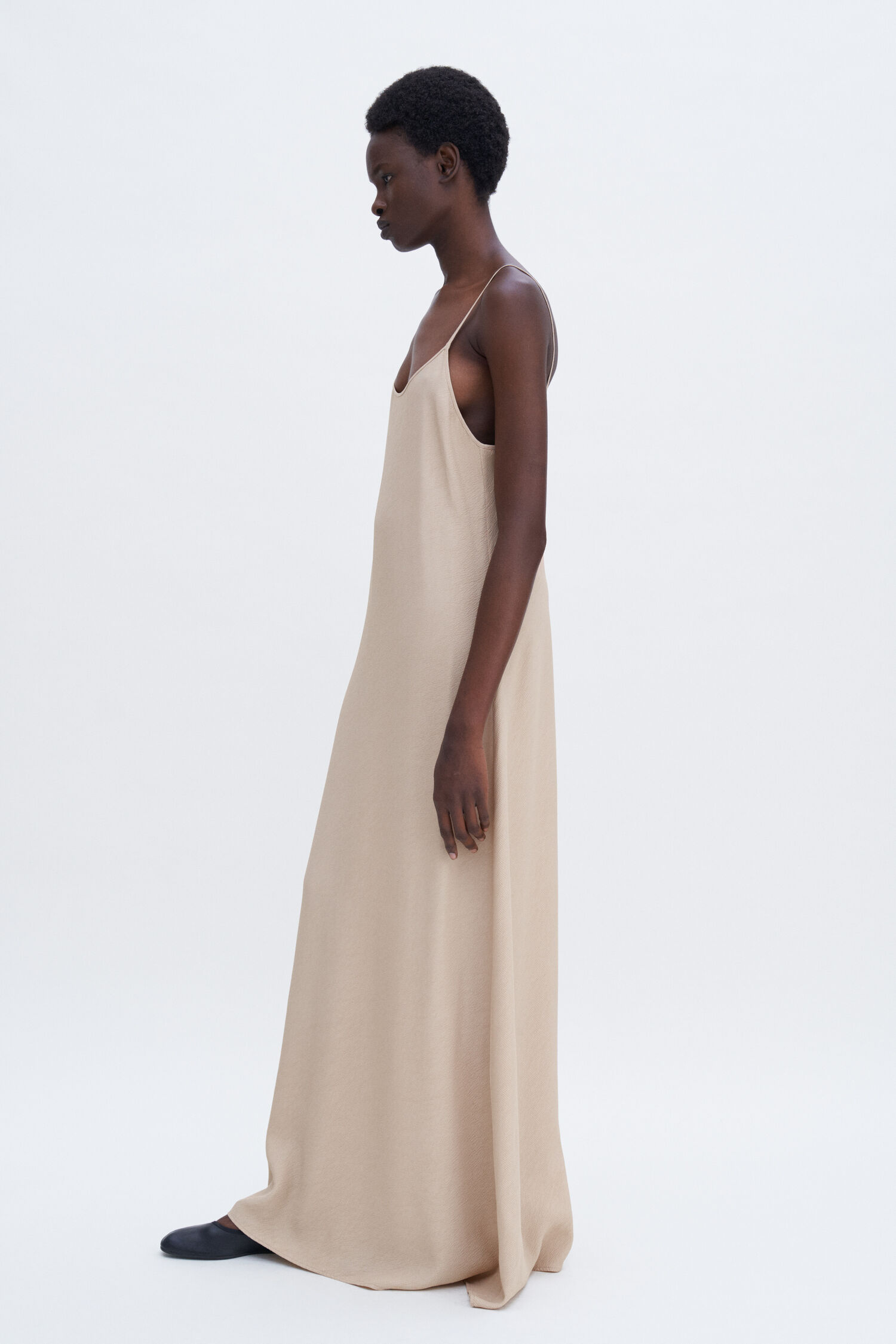 Draped Twill Strap Dress