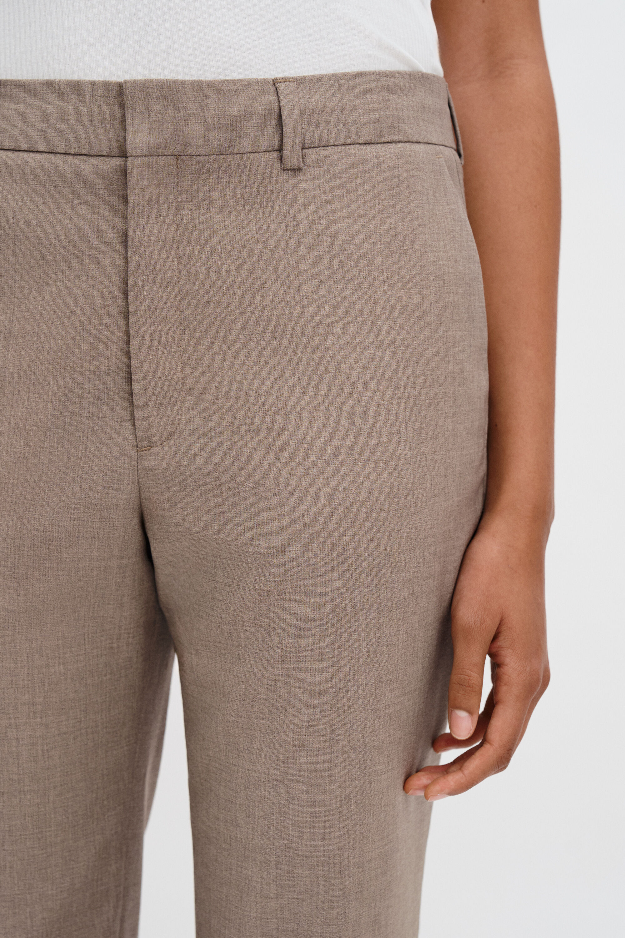 Emma Cropped Cool Wool Trouser - Faded Khaki | FILIPPA K