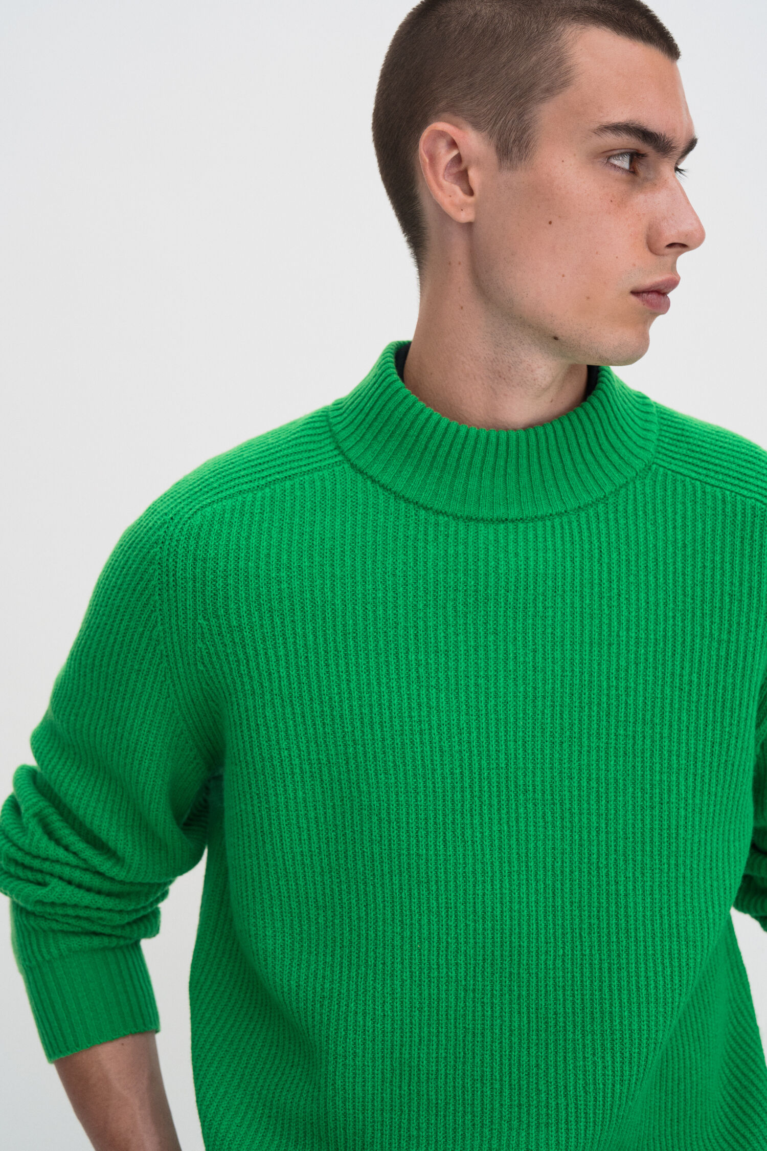 Ribbed Wool Mockneck Sweater
