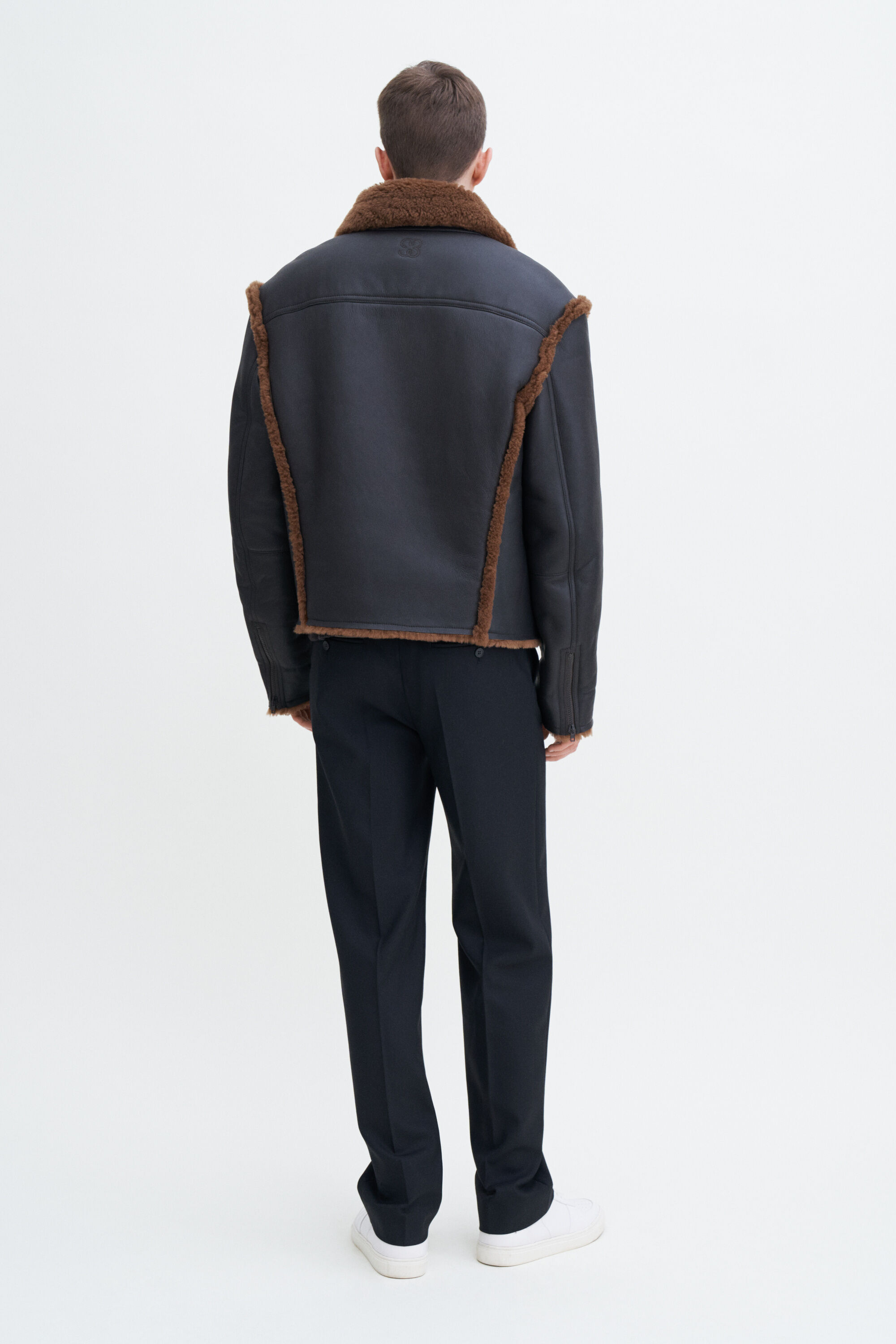 Black aviator shearling jacket shop