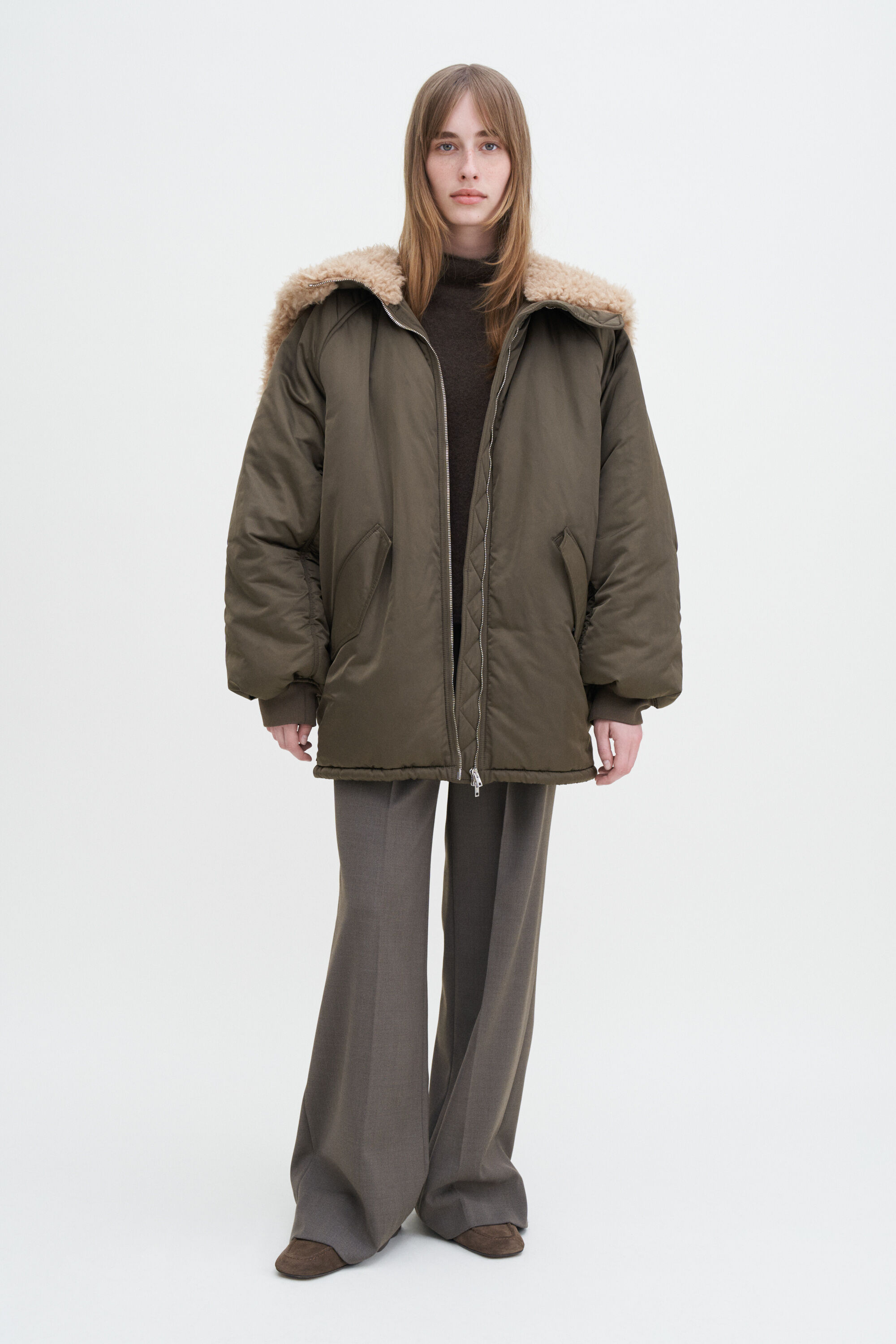 Hooded Bomber Jacket - Dark Sage | FILIPPA K