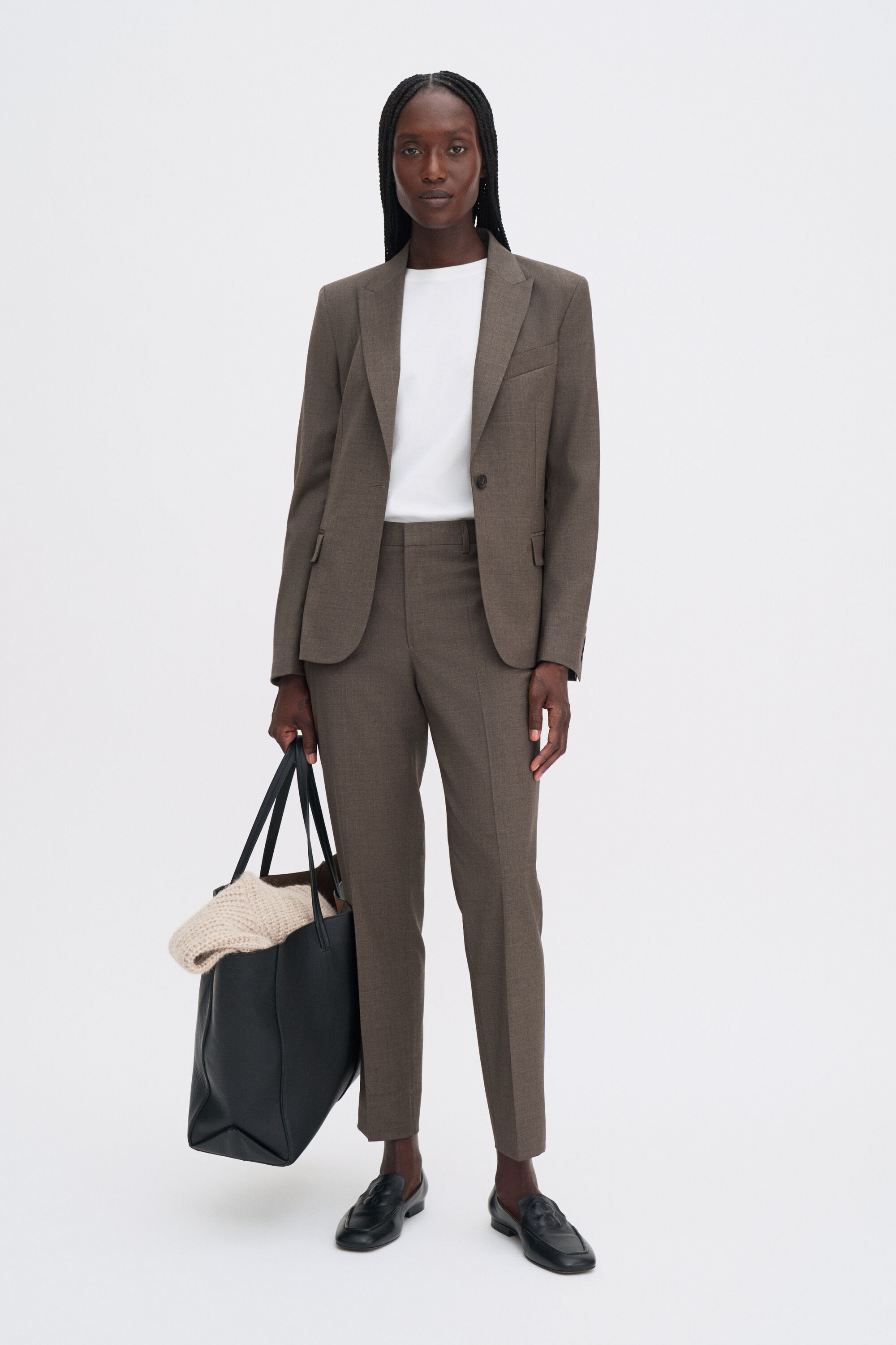 Emma Cropped Cool Wool Trousers - Driftwood | FILIPPA K