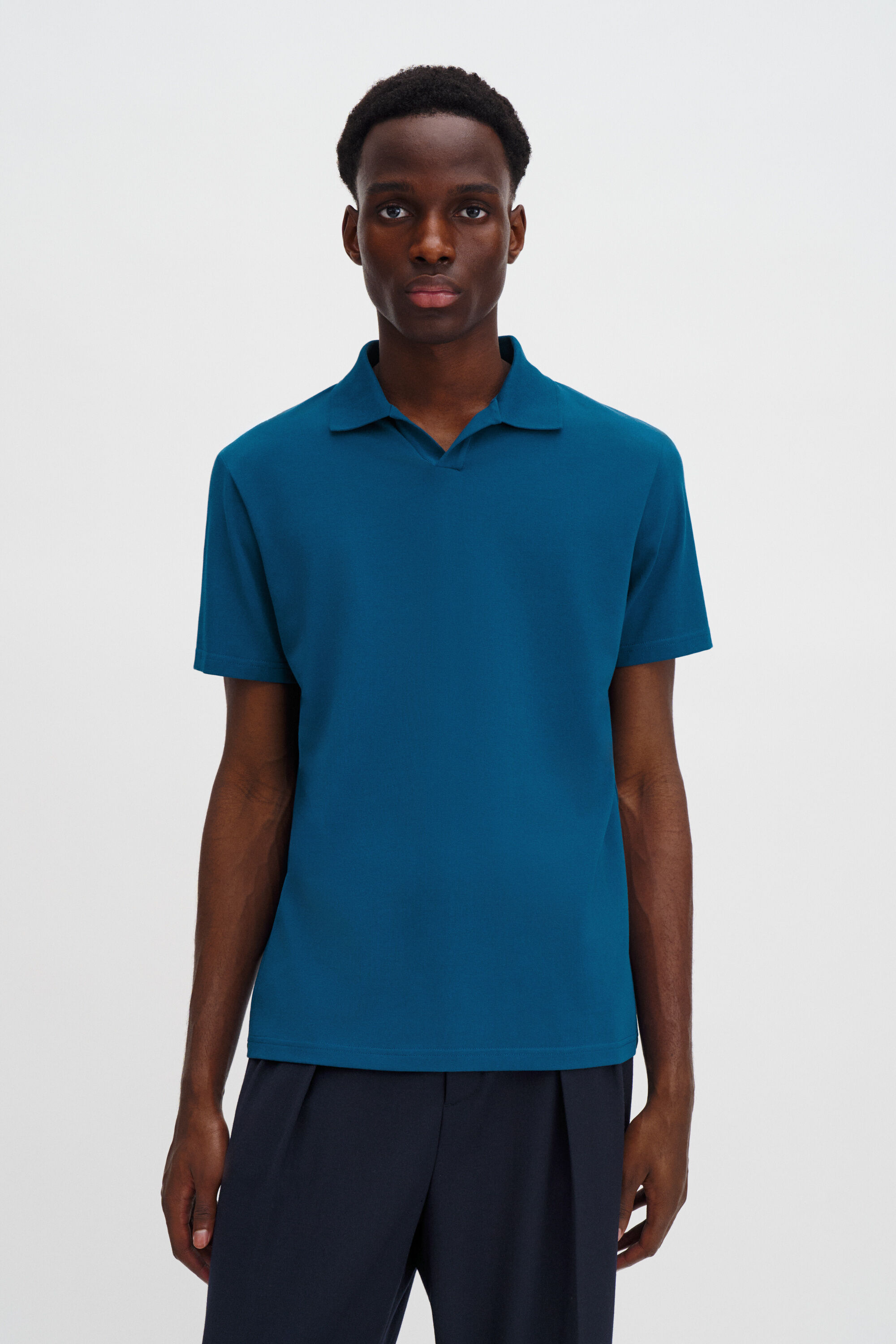 Stretch Cotton Polo T-Shirt - Night Teal | FILIPPA K