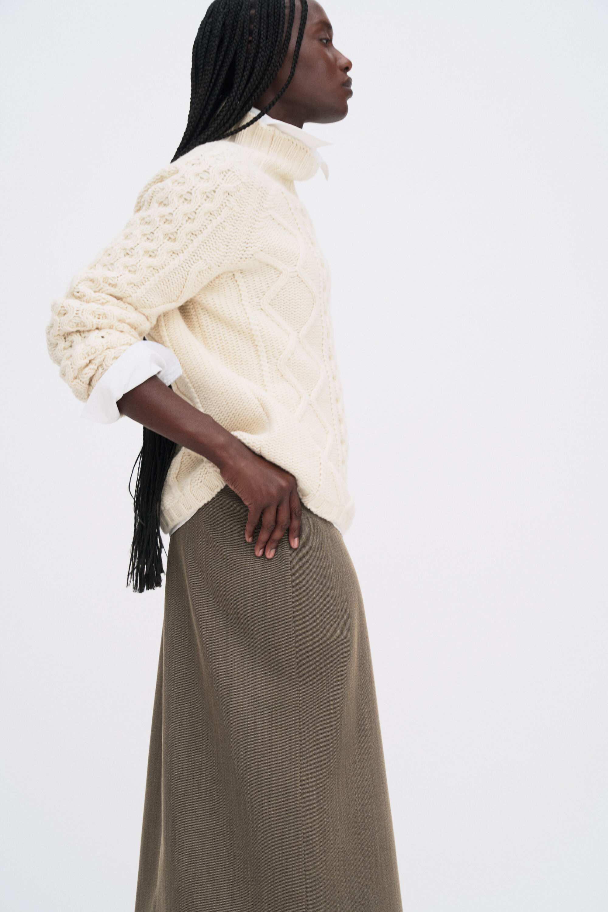Wool Cable Knit Sweater - Cream White | FILIPPA K