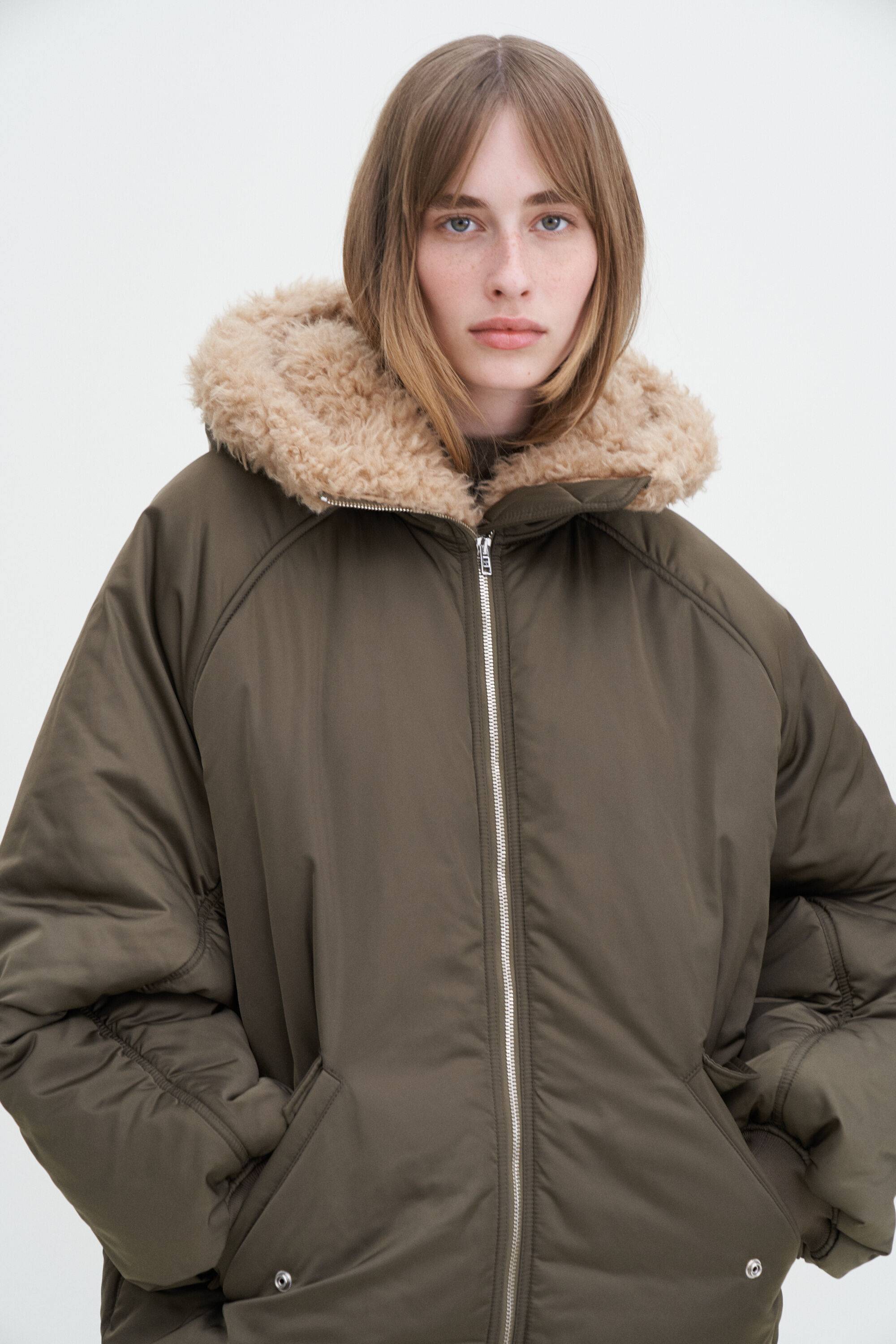 Hooded Bomber Jacket - Dark Sage | FILIPPA K