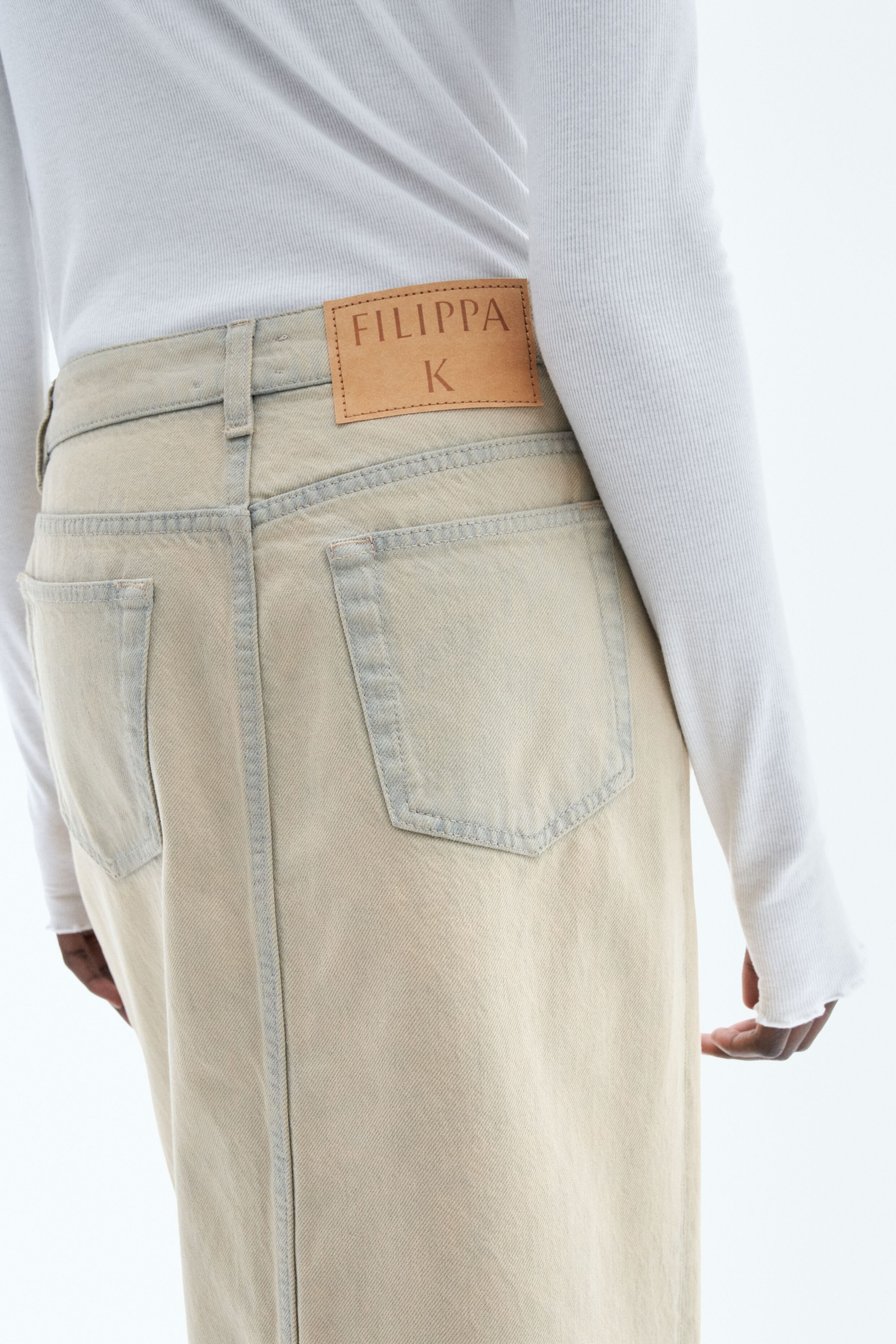 Long Slit Denim Skirt - Beige/Overdyed | Filippa K