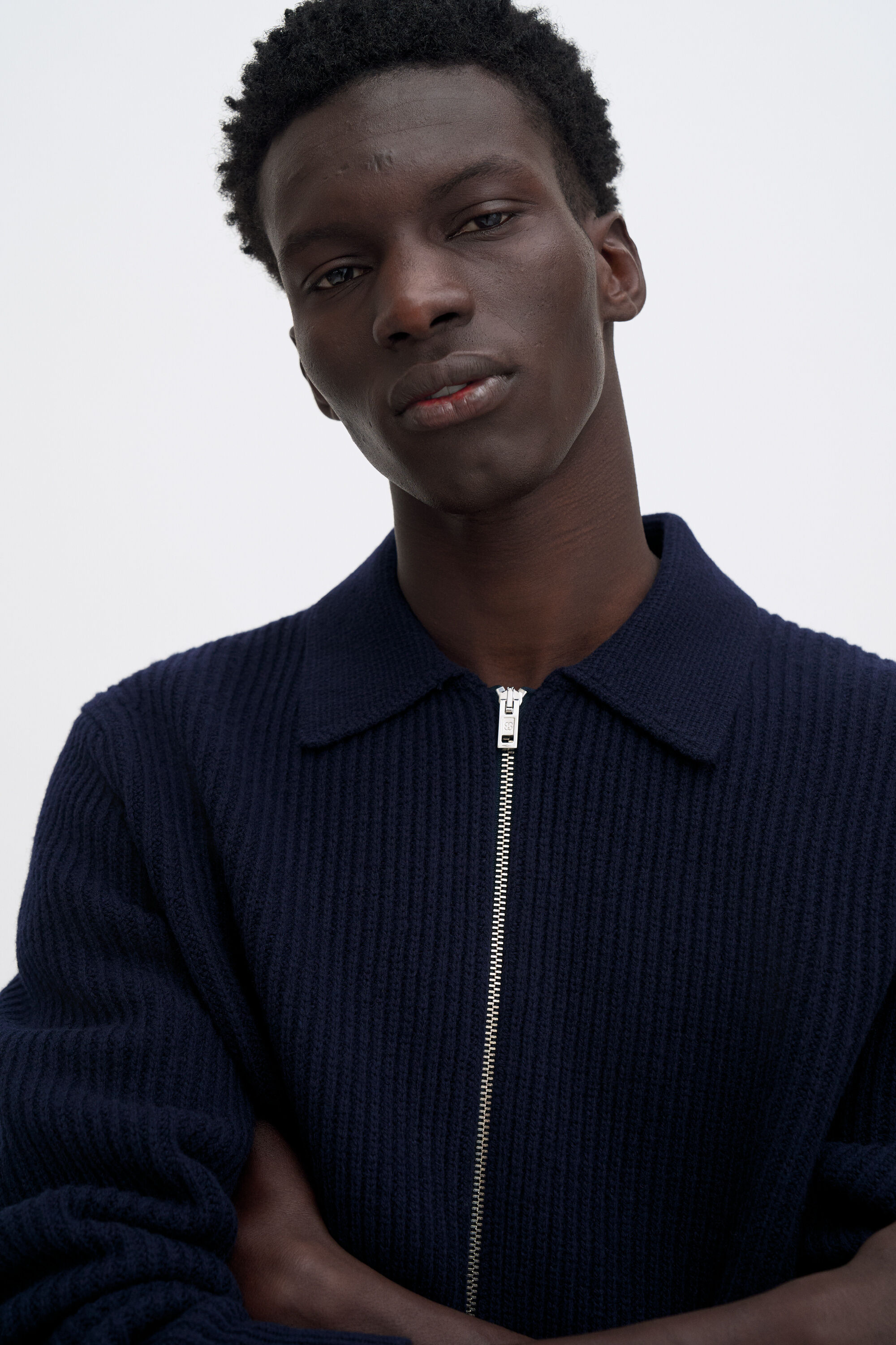 トップス Eaphi CABLE ZIP CARDIGAN Ribbed Wool Zip Cardigan - Navy | FILIPPA K