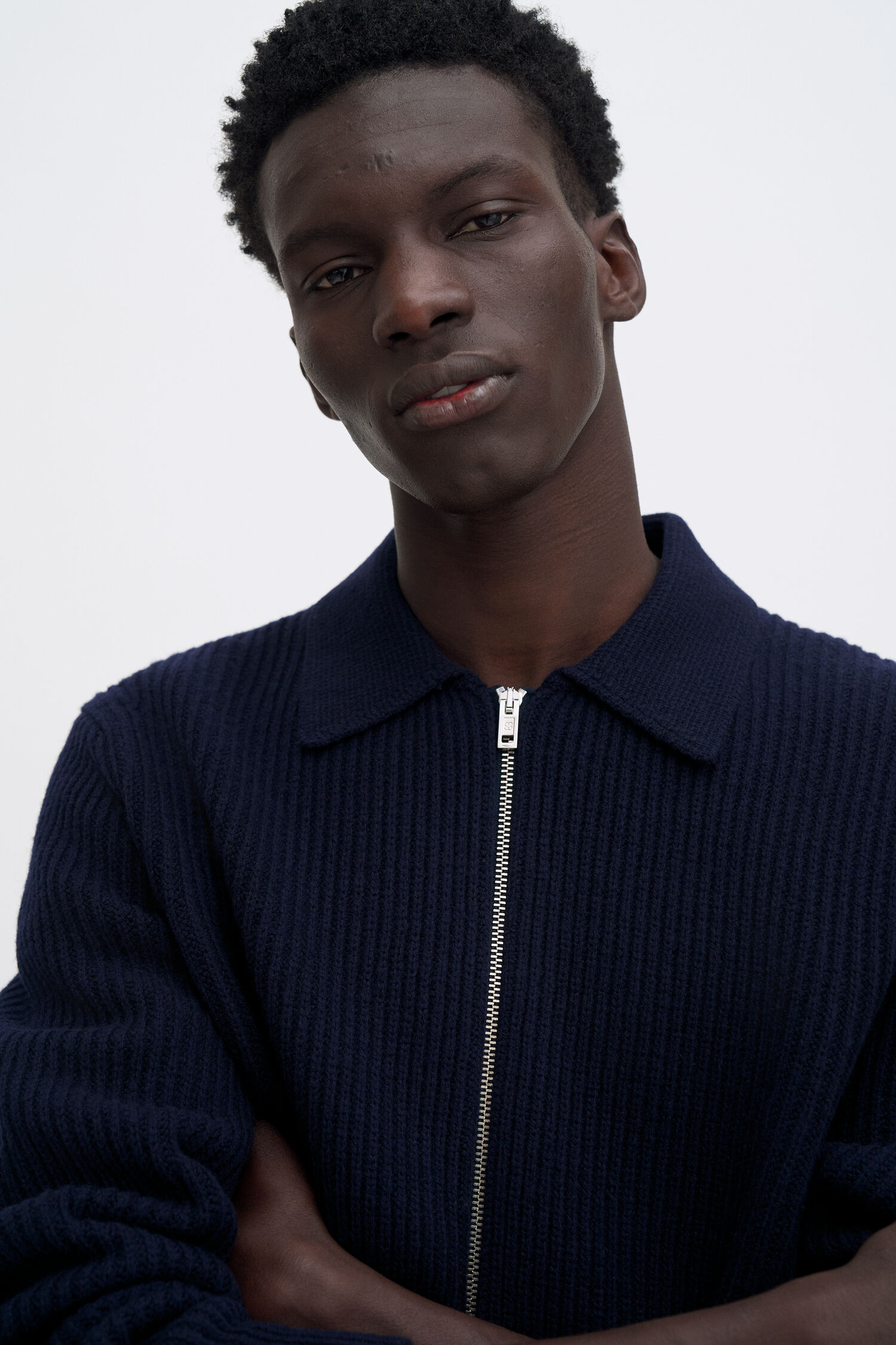 Ribbed Wool Zip Cardigan