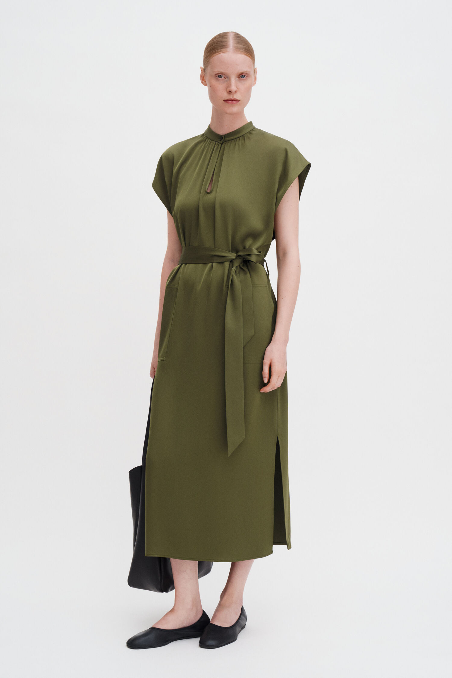 Belted Stand Collar Dress