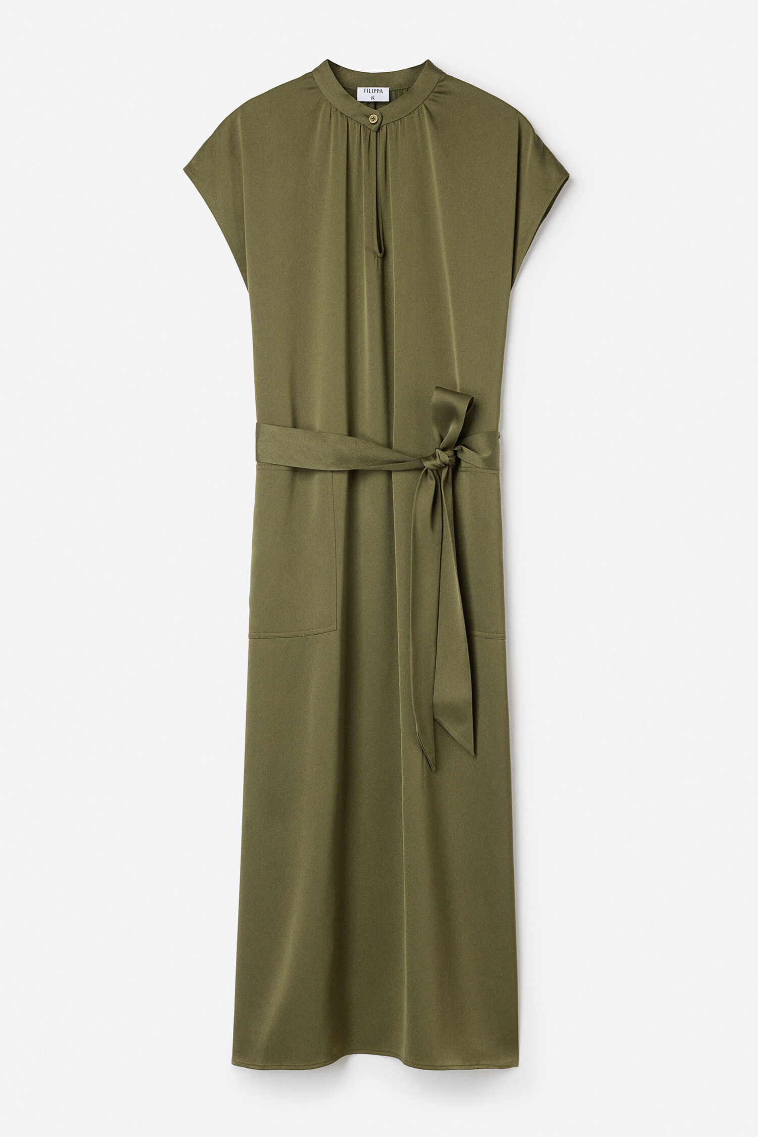 Belted Stand Collar Dress