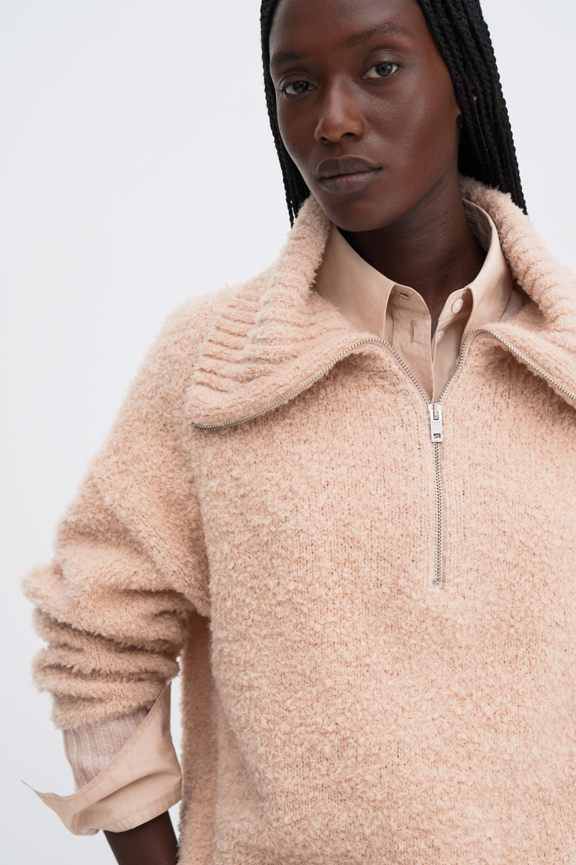 Fluffy Half Zip Sweater - Dusty Pink | FILIPPA K