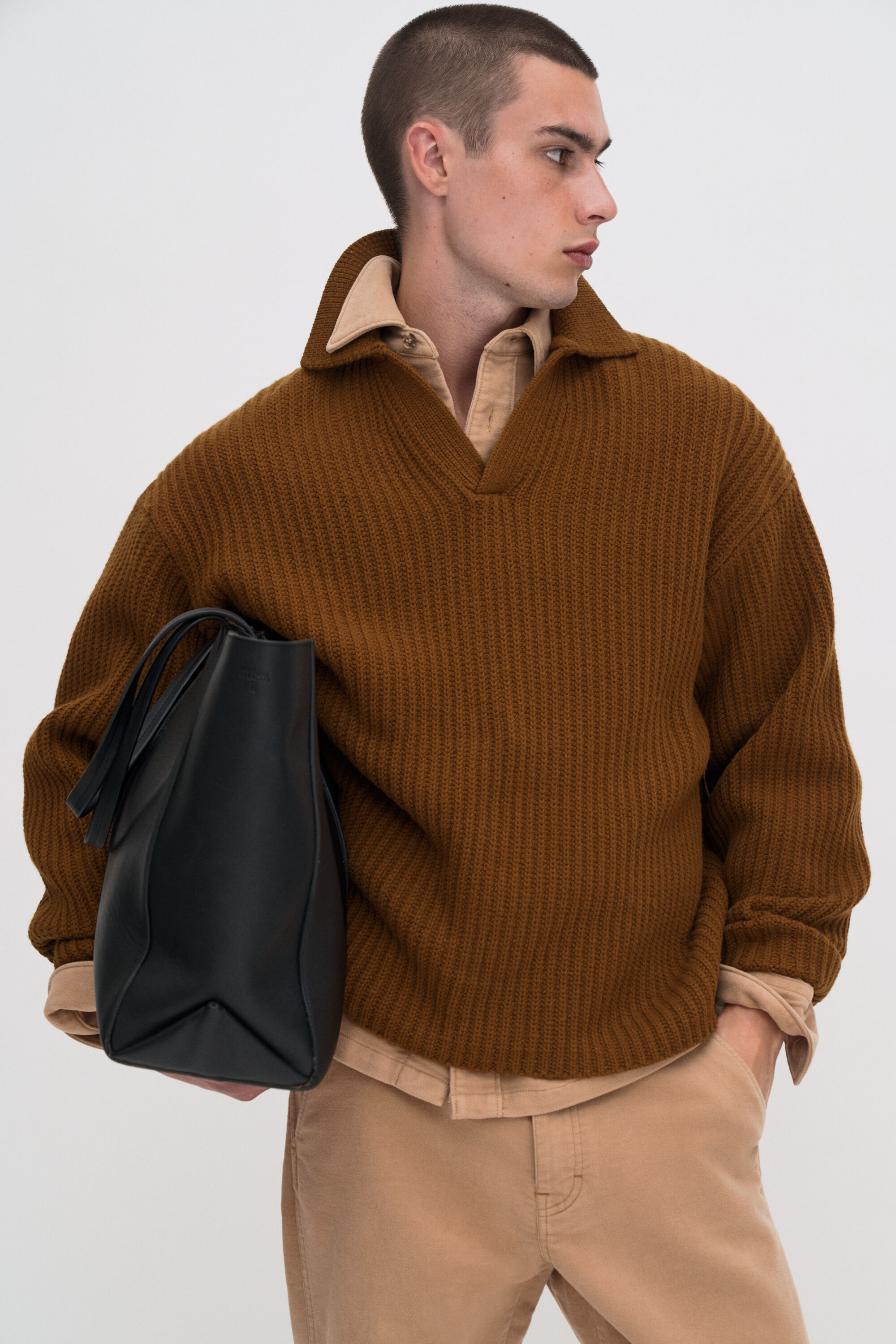 Chunky Ribbed Wool Polo - Copper Brown | FILIPPA K