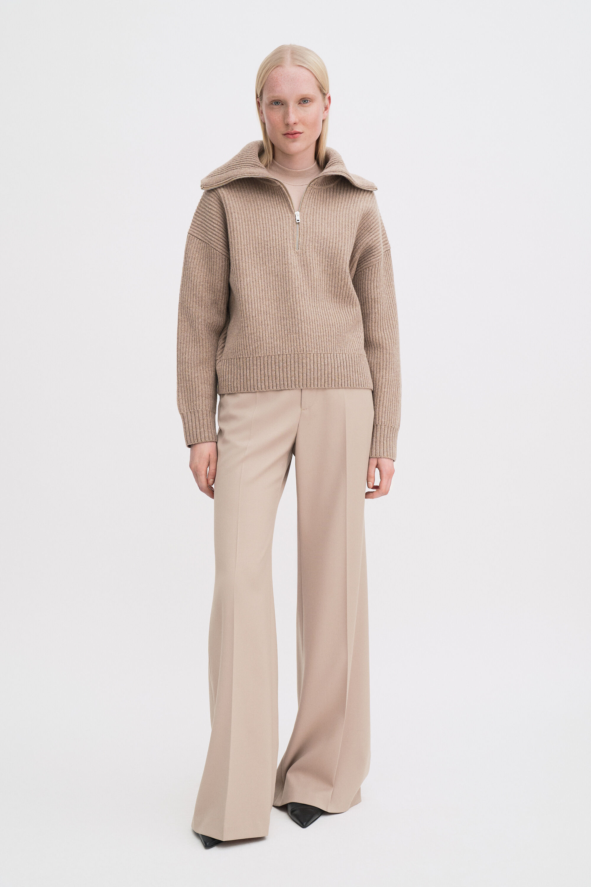 Ribbed Wool Half Zip Sweater - Sandstone | FILIPPA K