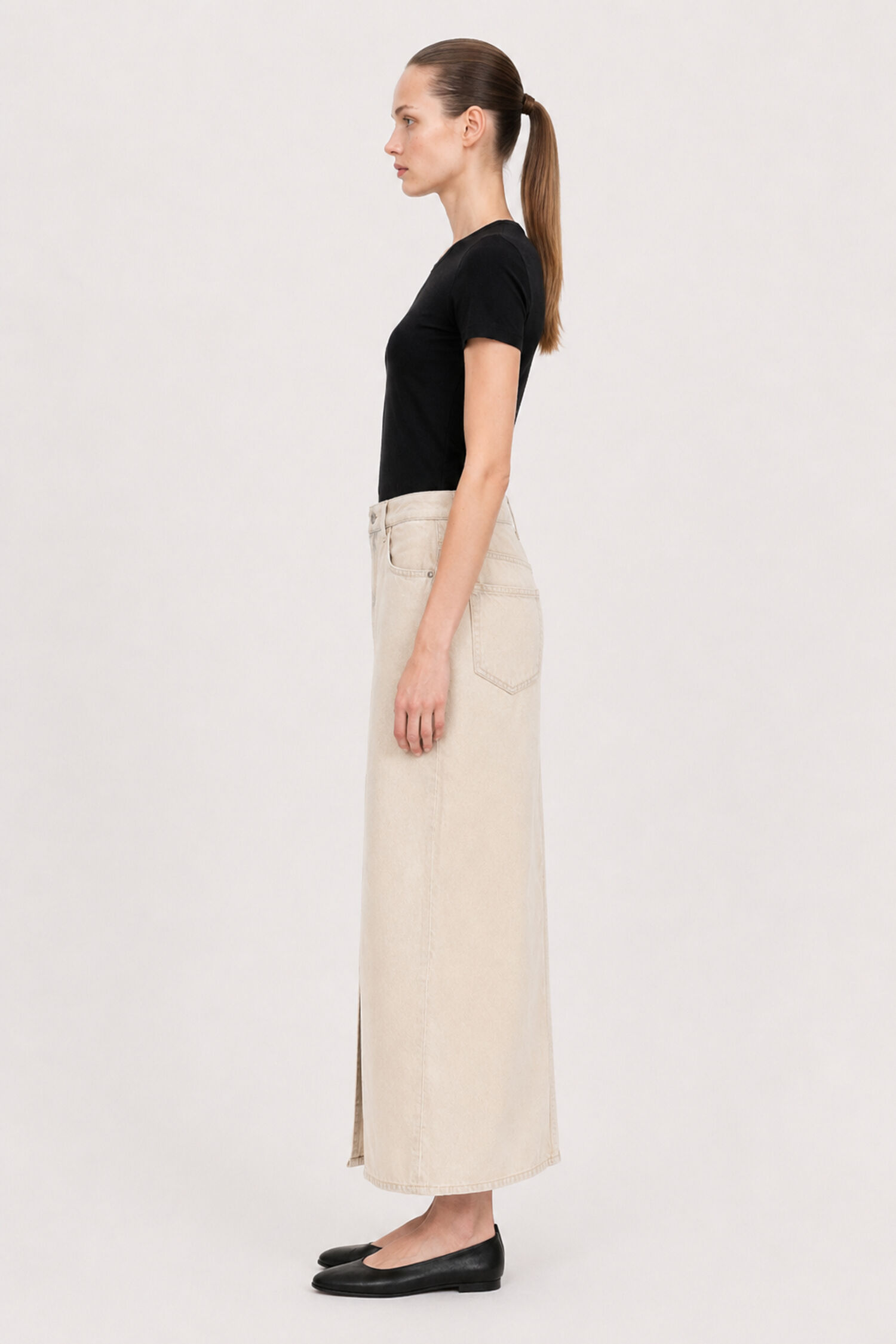 Long Slit Denim Skirt