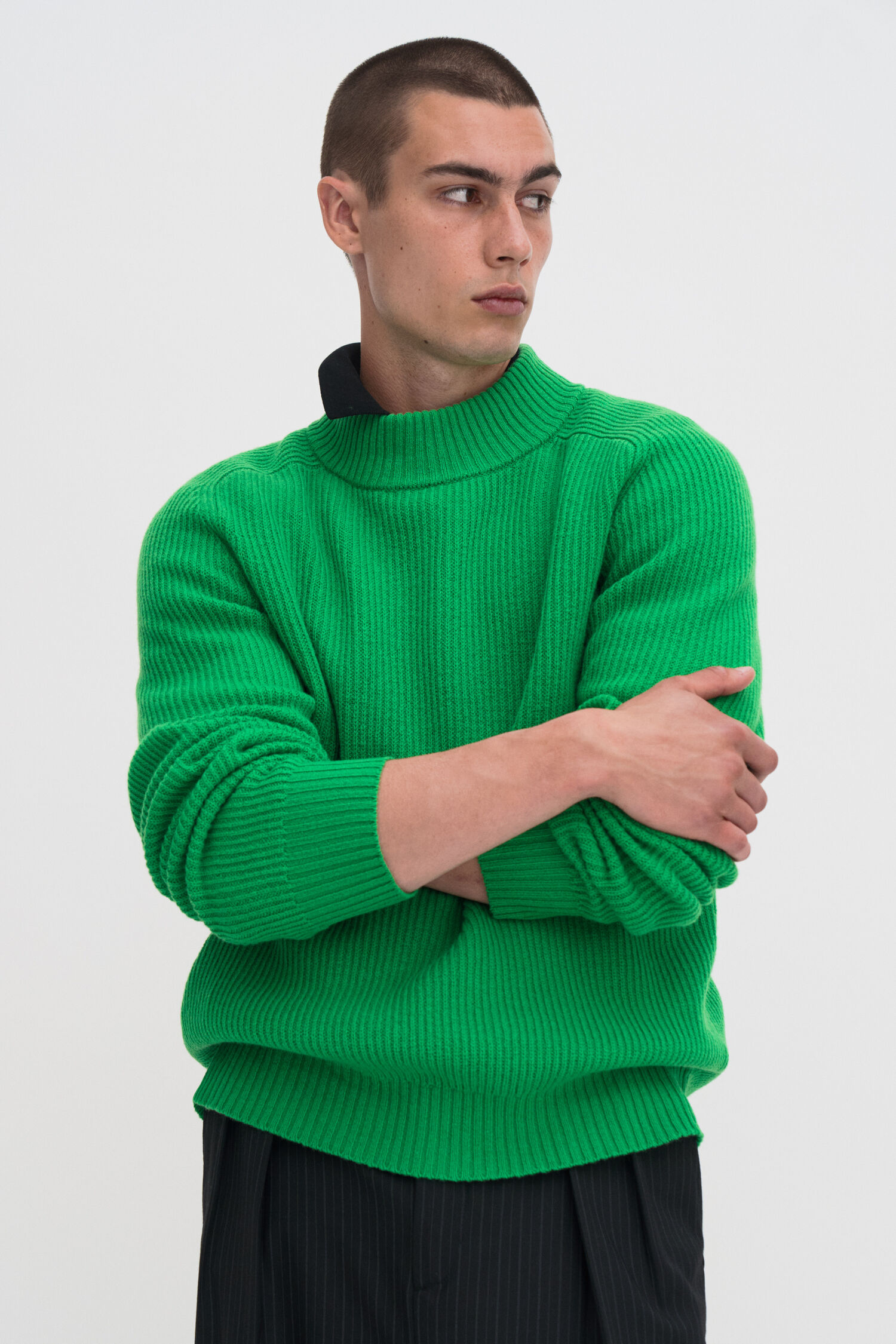 Ribbed Wool Mockneck Sweater