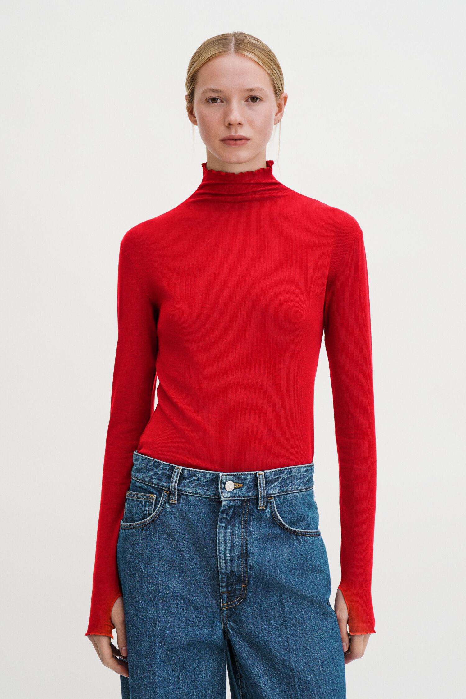 Rib Mock Neck Top - Bright Red | FILIPPA K