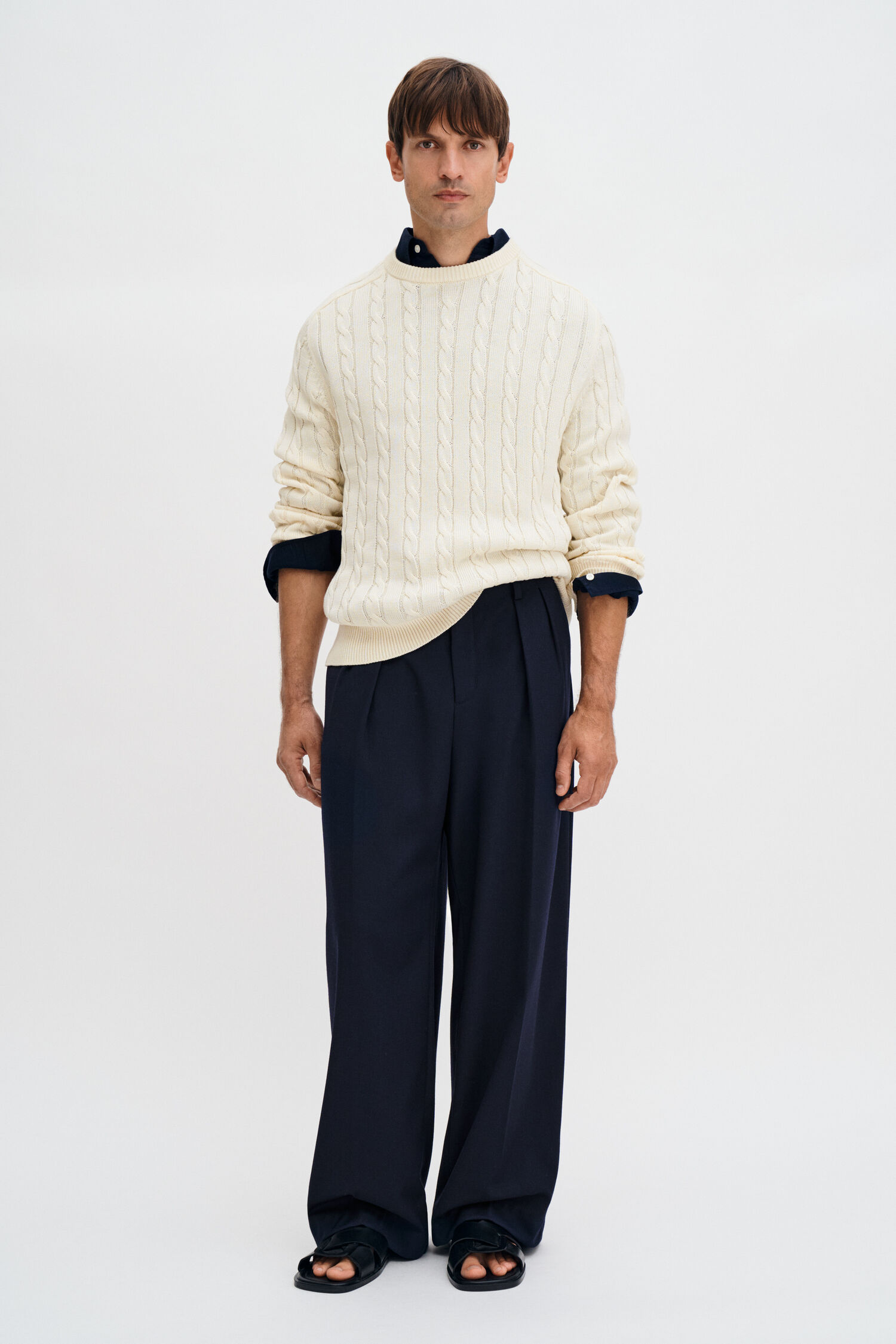 Braided Cotton Crewneck Sweater