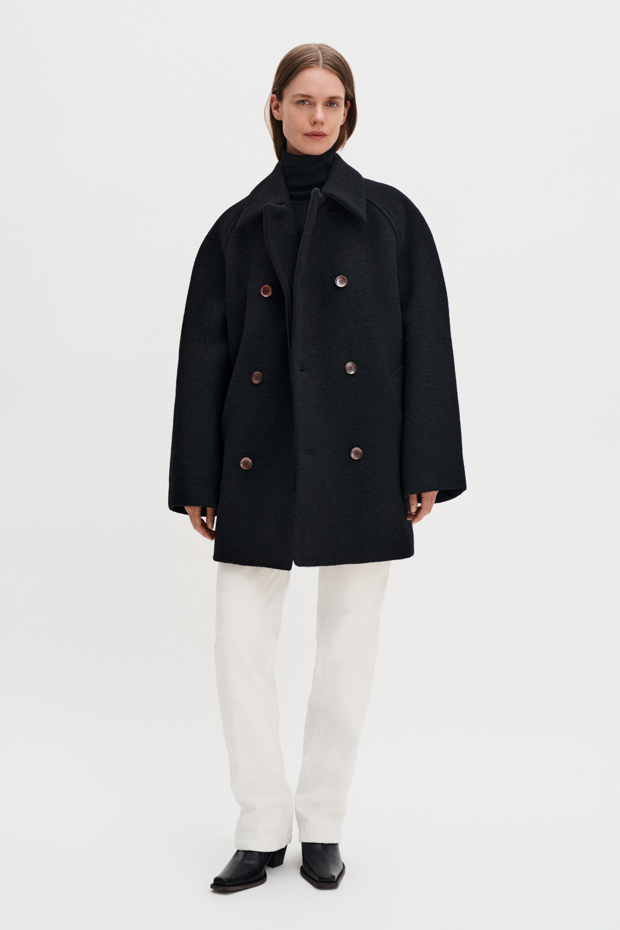 Double Breasted Boiled Wool Ja - Black | FILIPPA K
