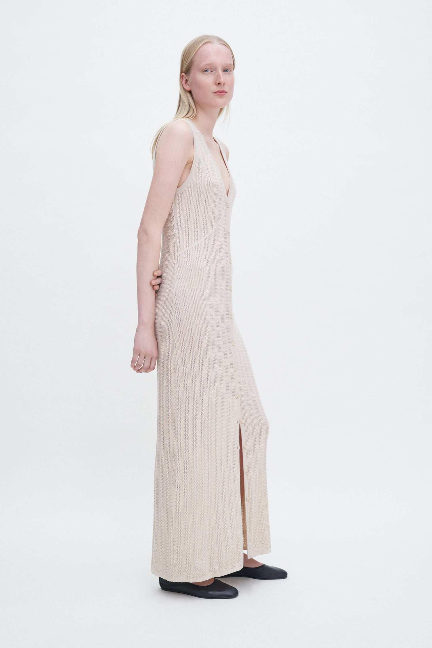 Buttoned Mesh Knit Dress