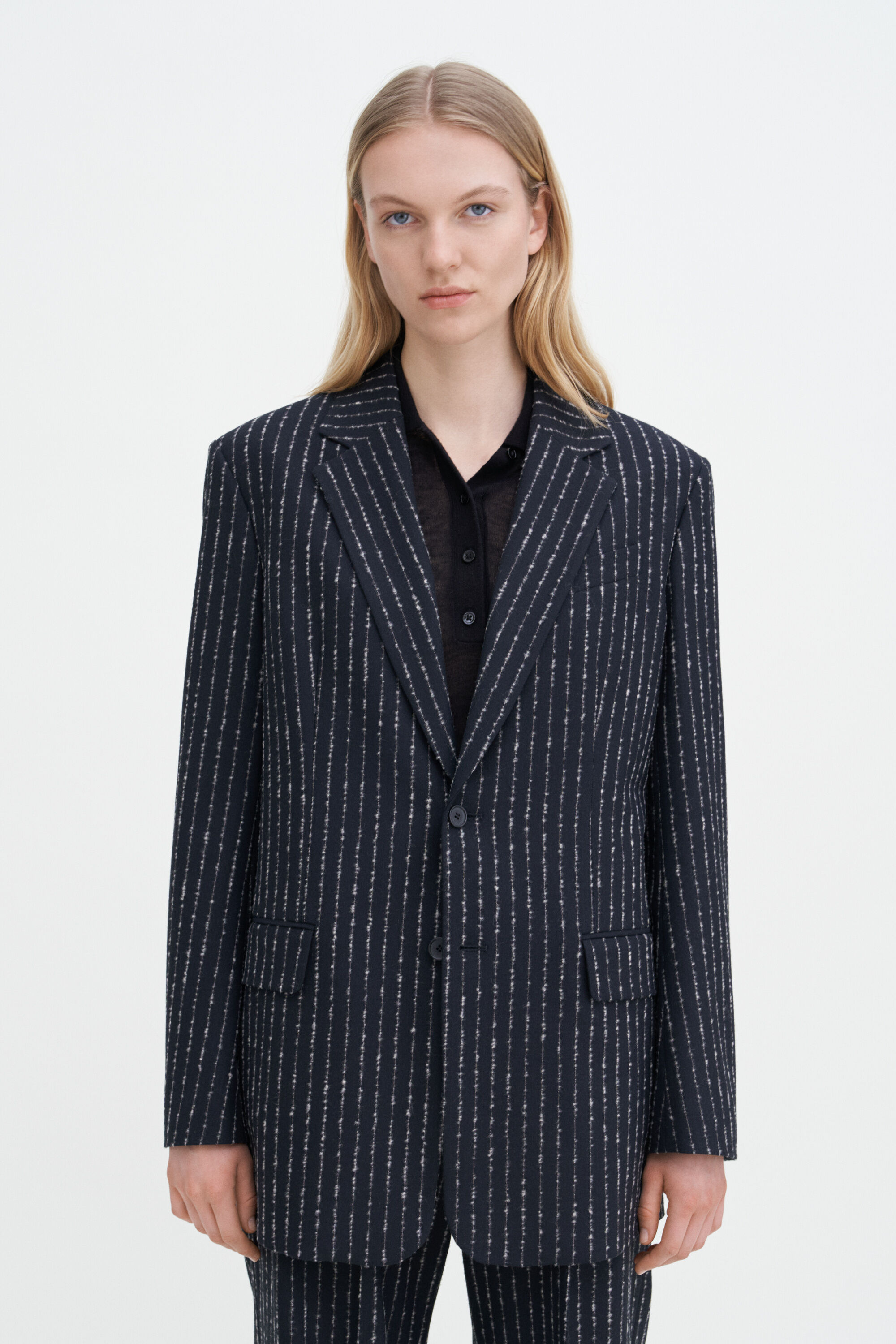Davina Pinstripe Blazer - Black Pinstripe | FILIPPA K