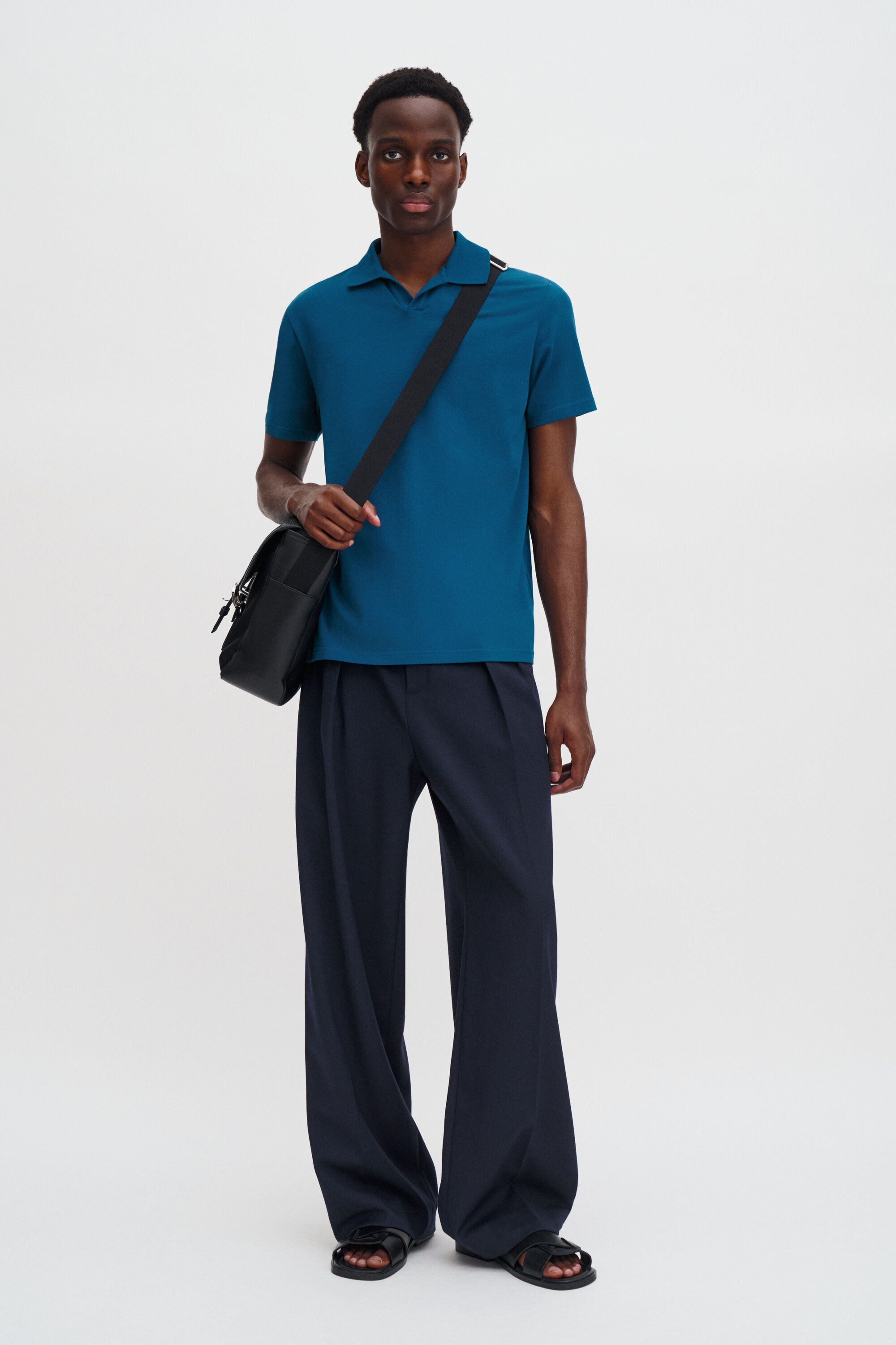 Stretch Cotton Polo T-Shirt - Night Teal | FILIPPA K