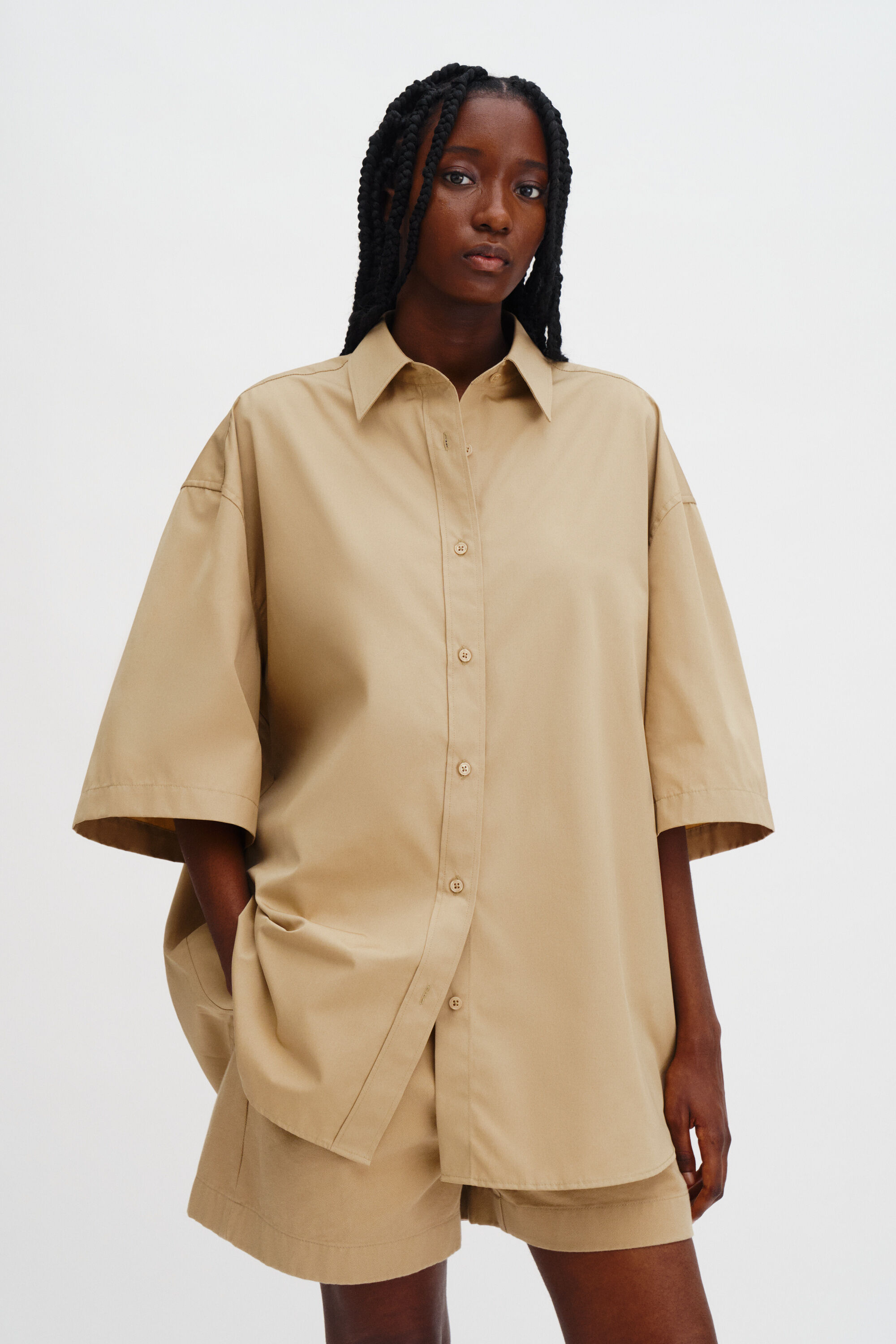 Oversized Short Sleeve Shirt - Canvas Beige | FILIPPA K
