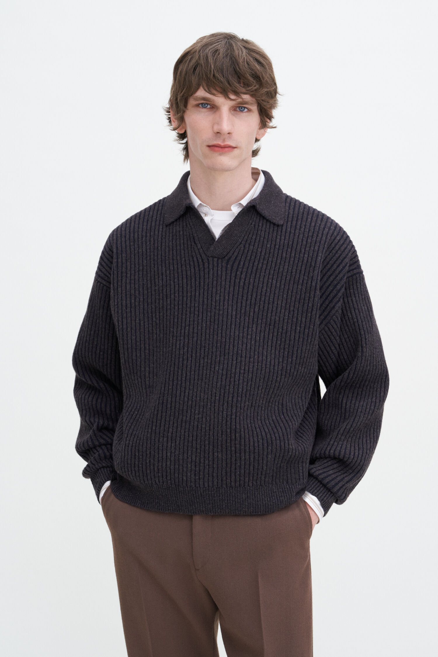 Ribbed Wool Polo Shirt