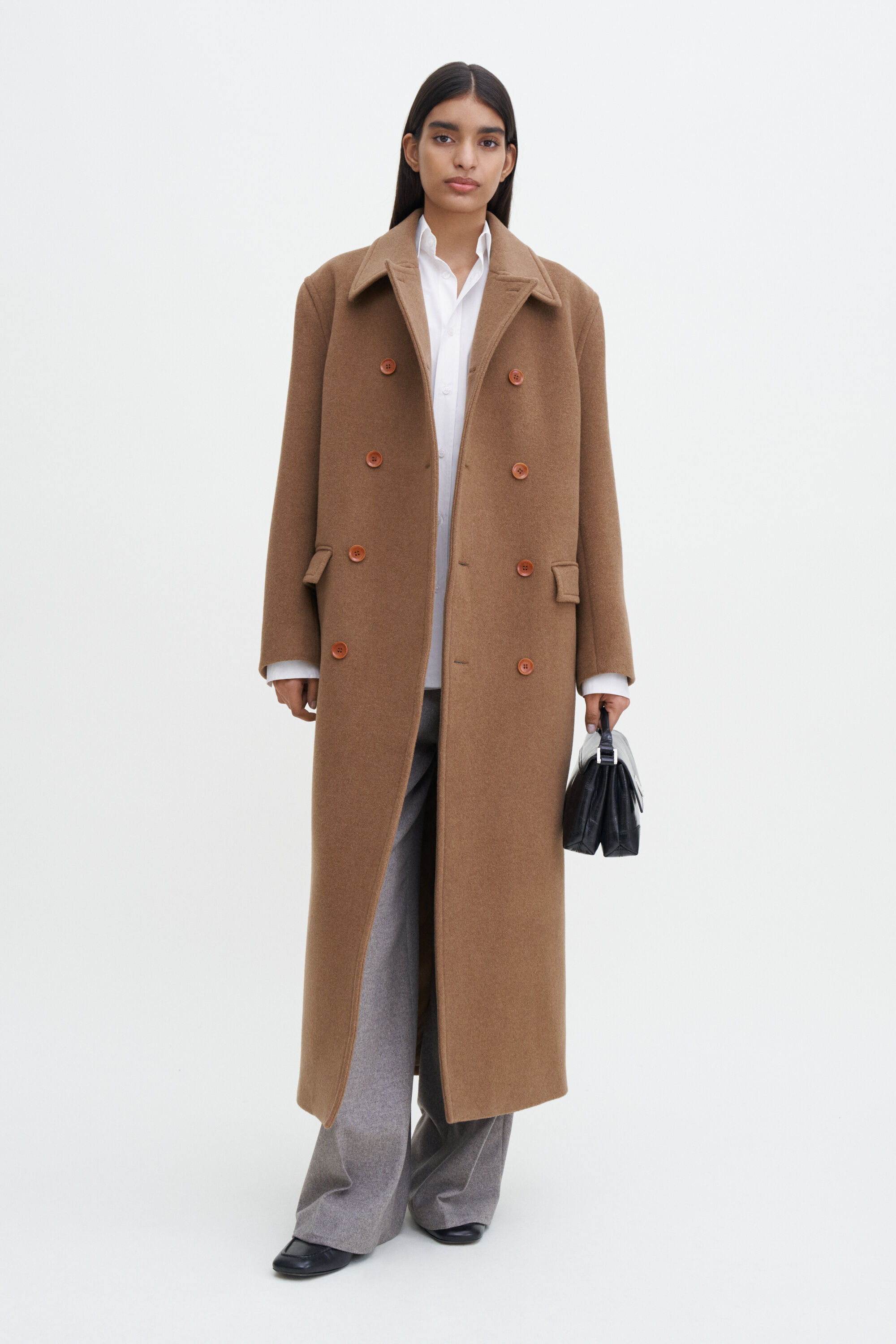 Double Breasted Brushed Wool Coat Light Brown Filippa K