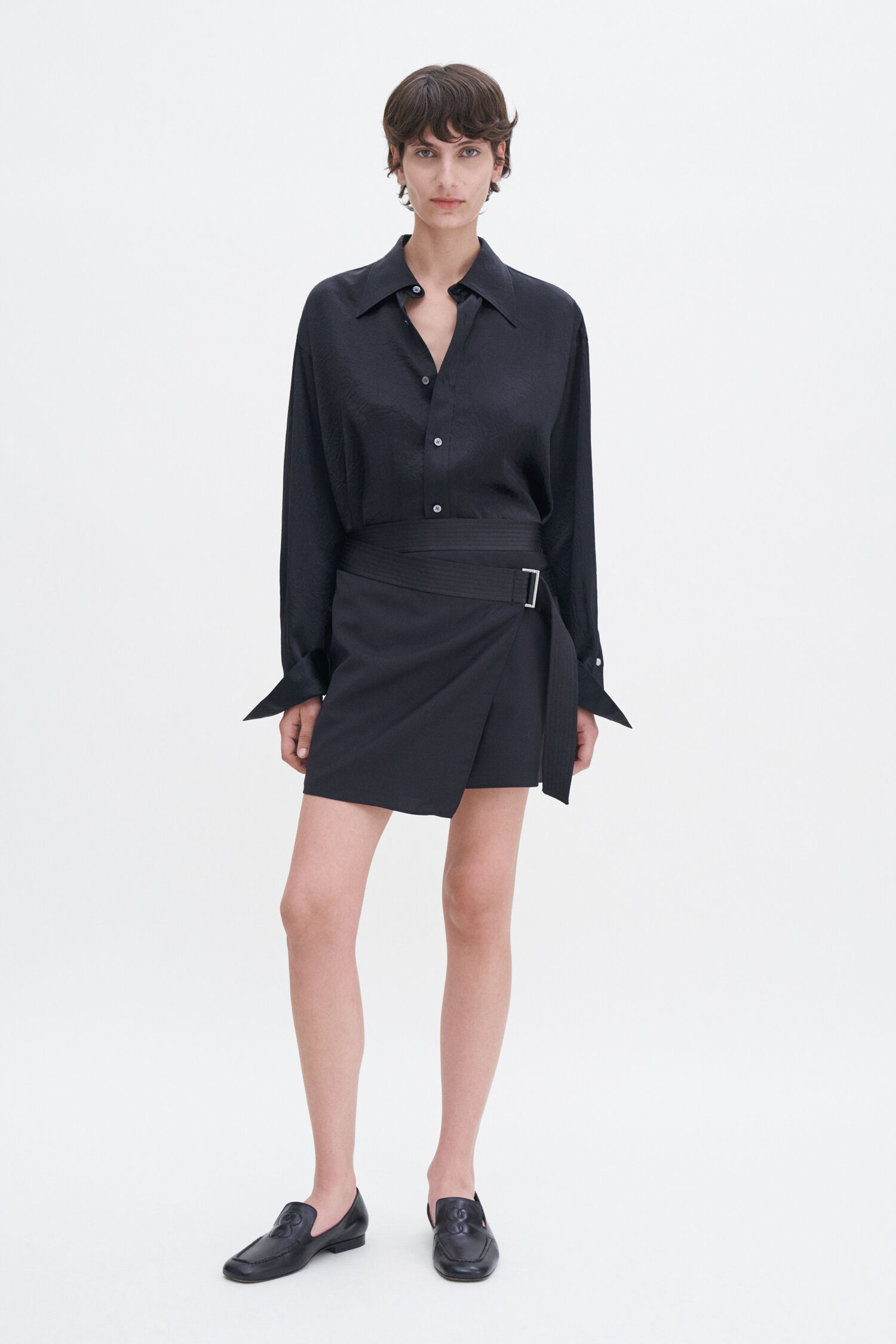Belted Wool Wrap Skirt