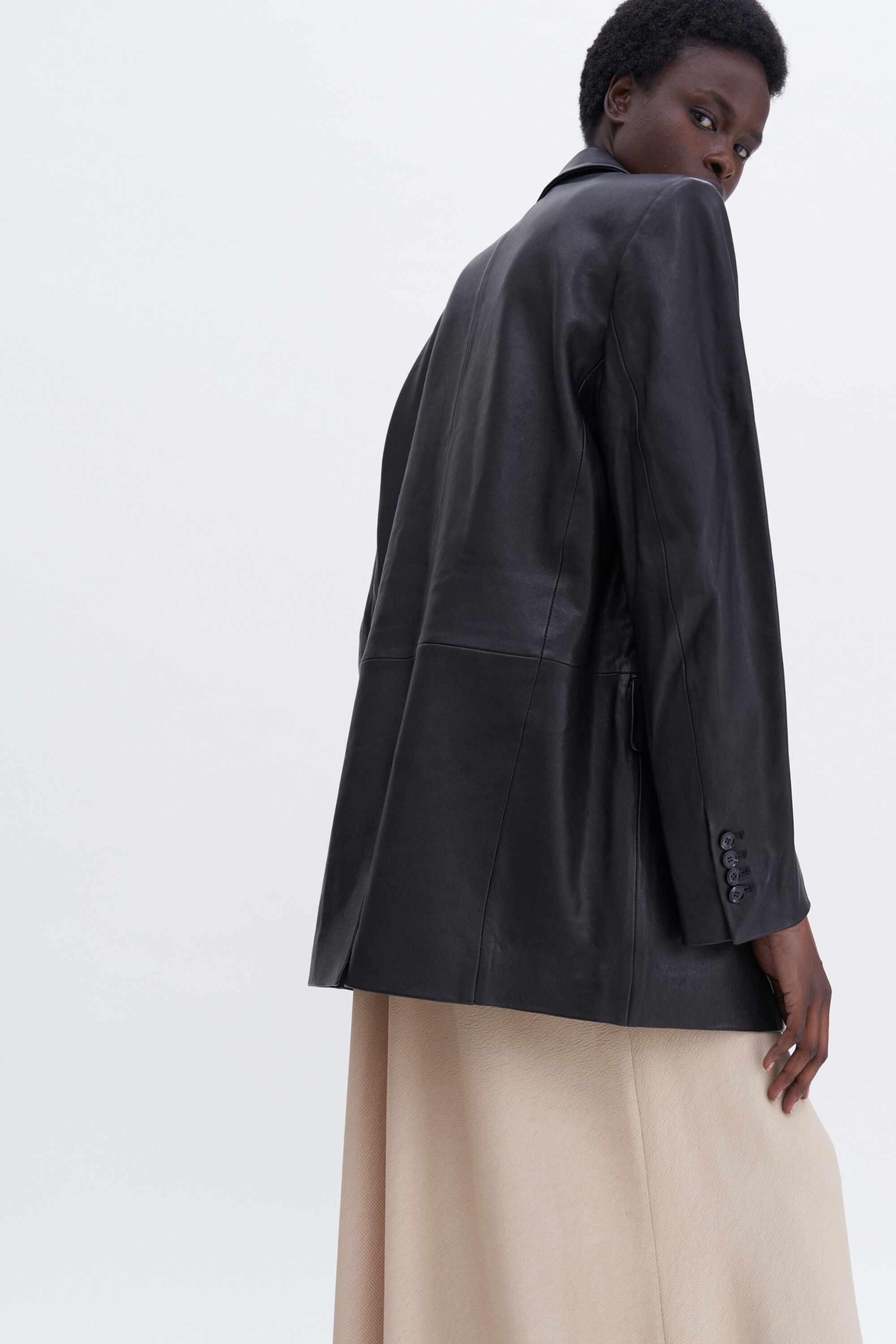 Double Breasted Leather Jacket - Black | FILIPPA K