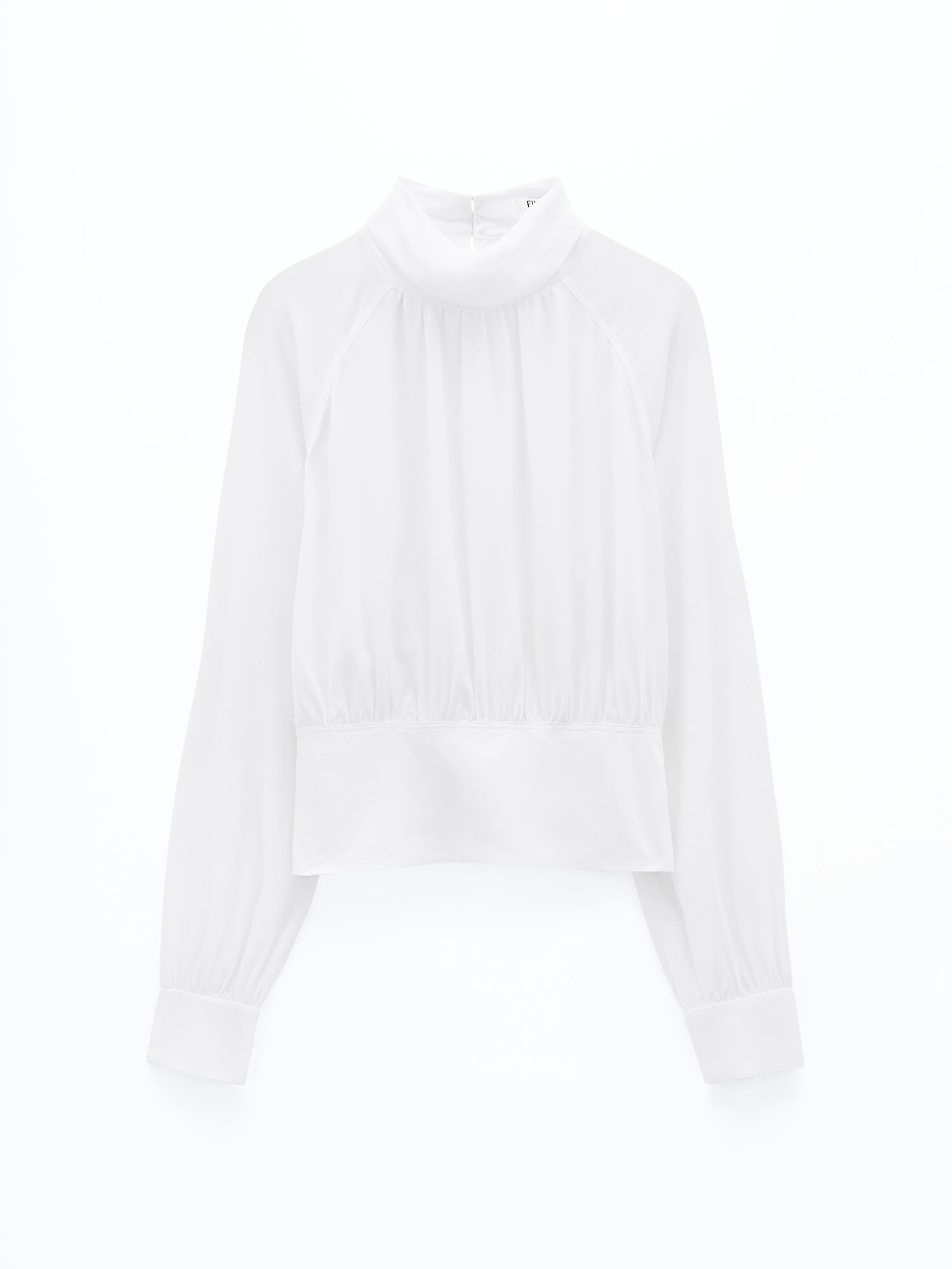 mock neck silk blouse