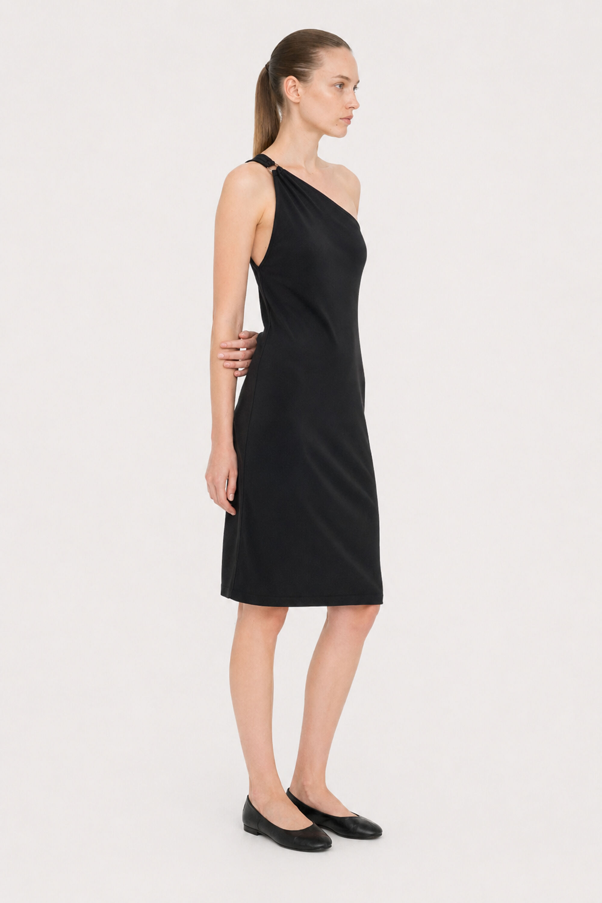 One Shoulder Jersey Dress - Black | FILIPPA K