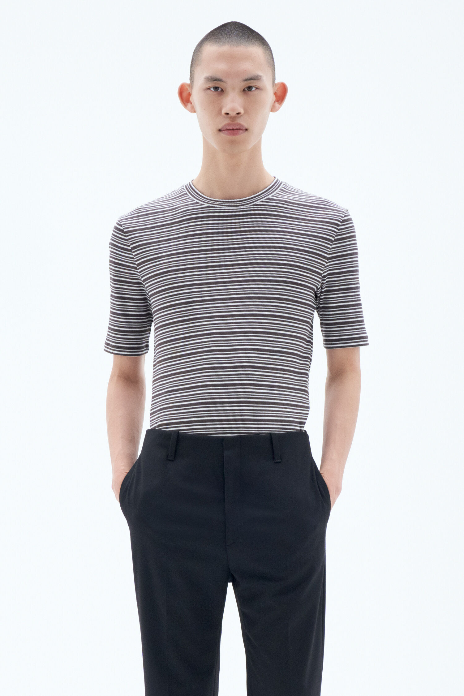 Striped Rib Tee - Dark Oak/White Stripe | FILIPPA K