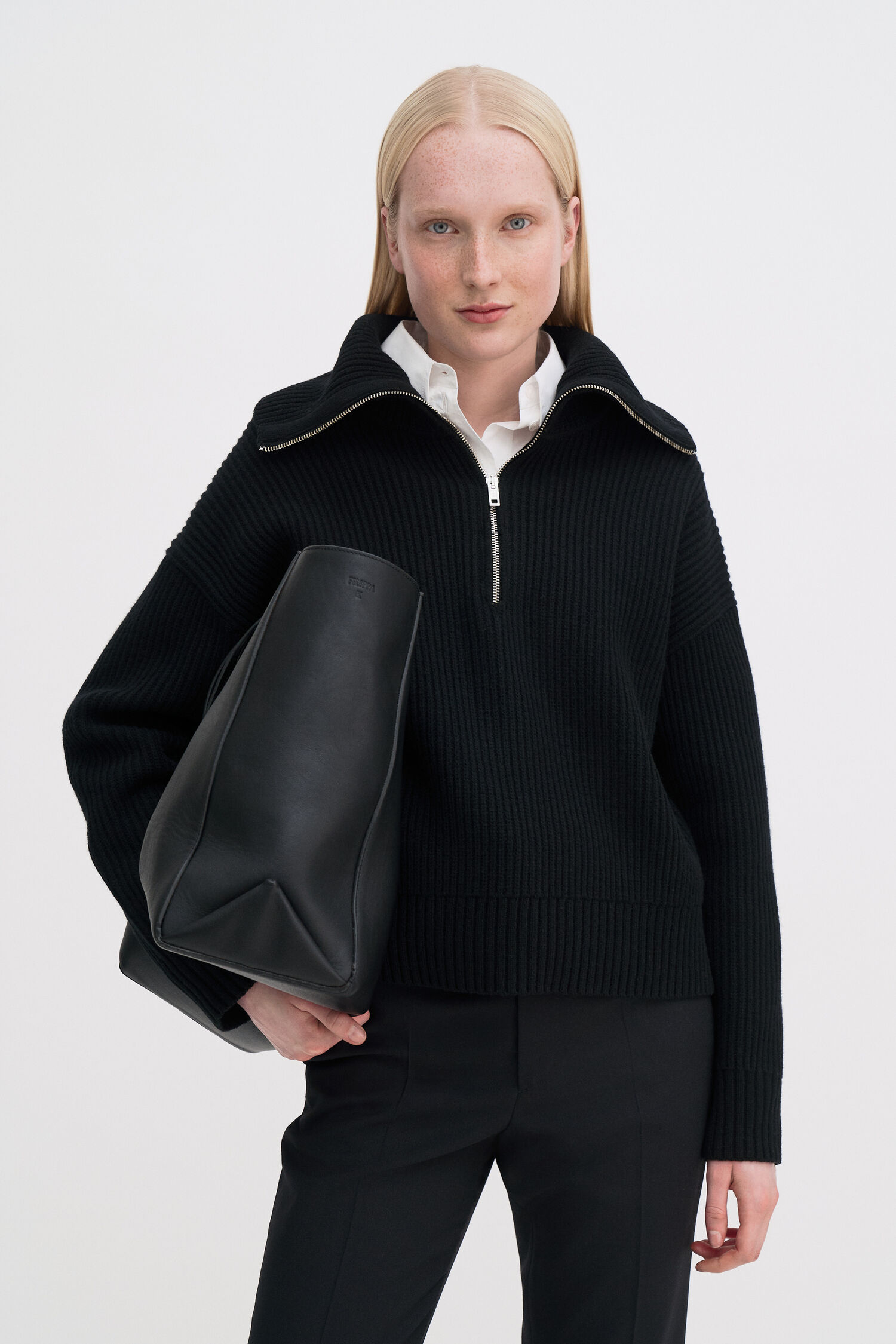 Ribbed Wool Half Zip Sweater