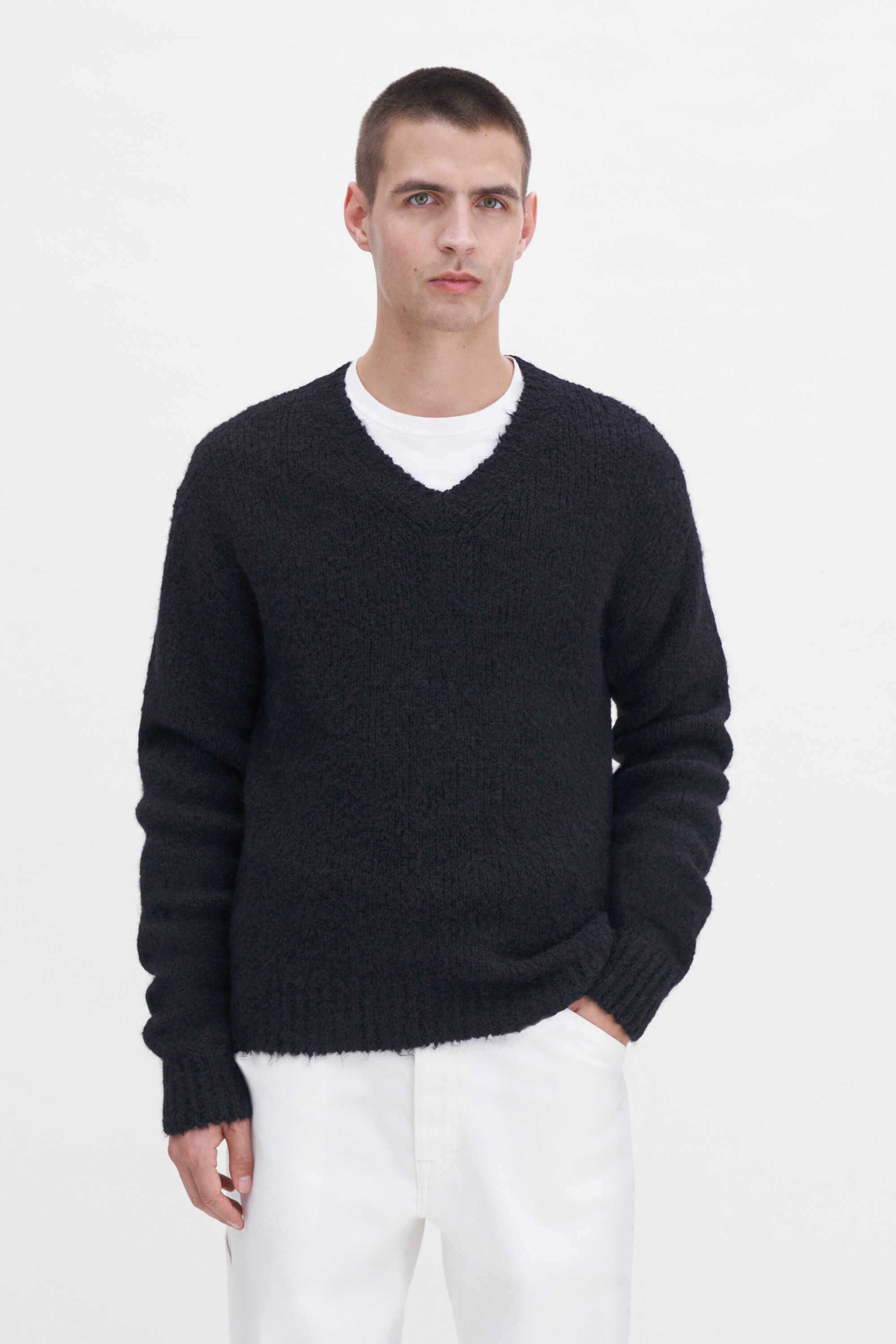 V neck black sweater top