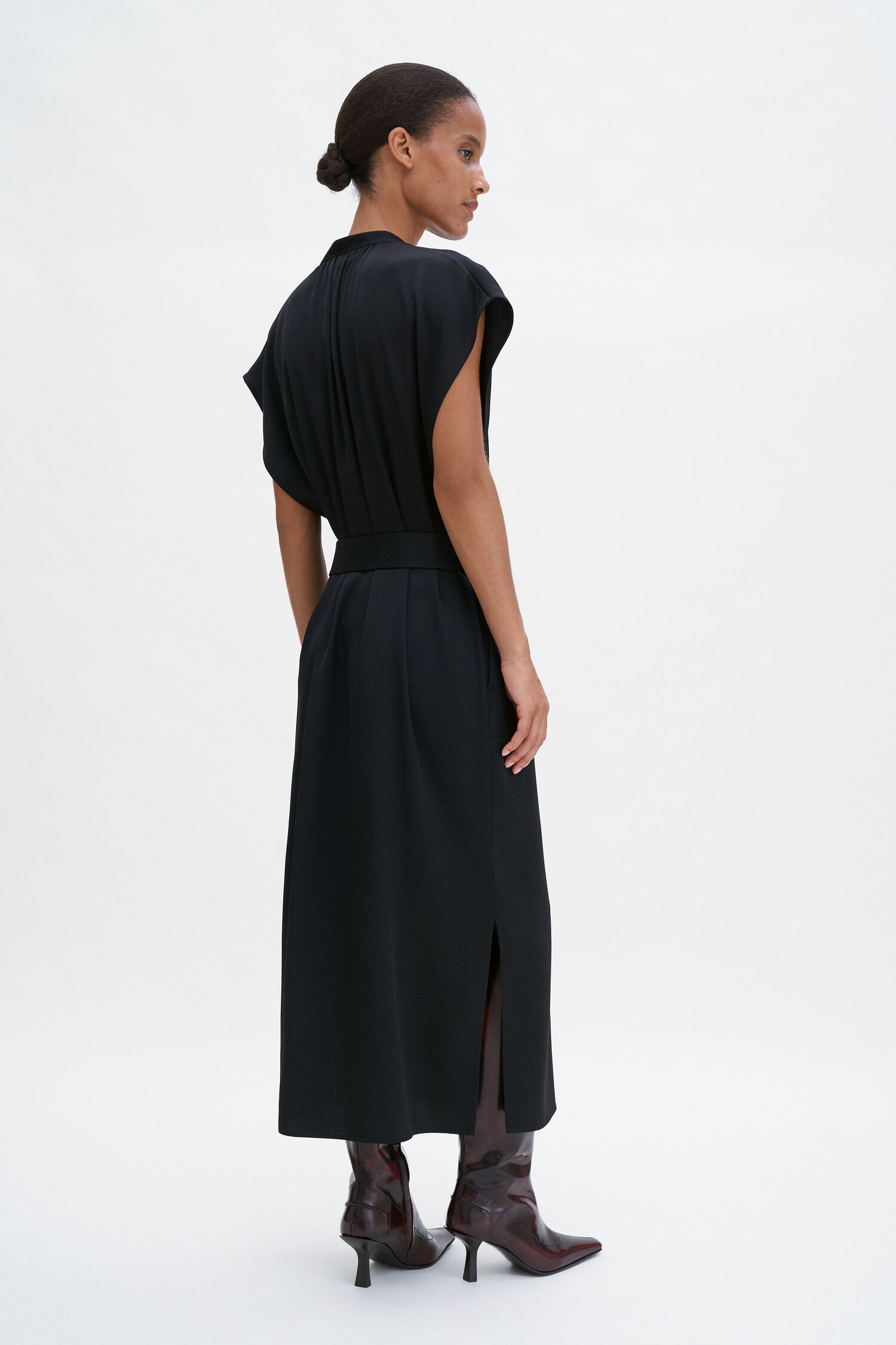 Belted Stand Collar Dress