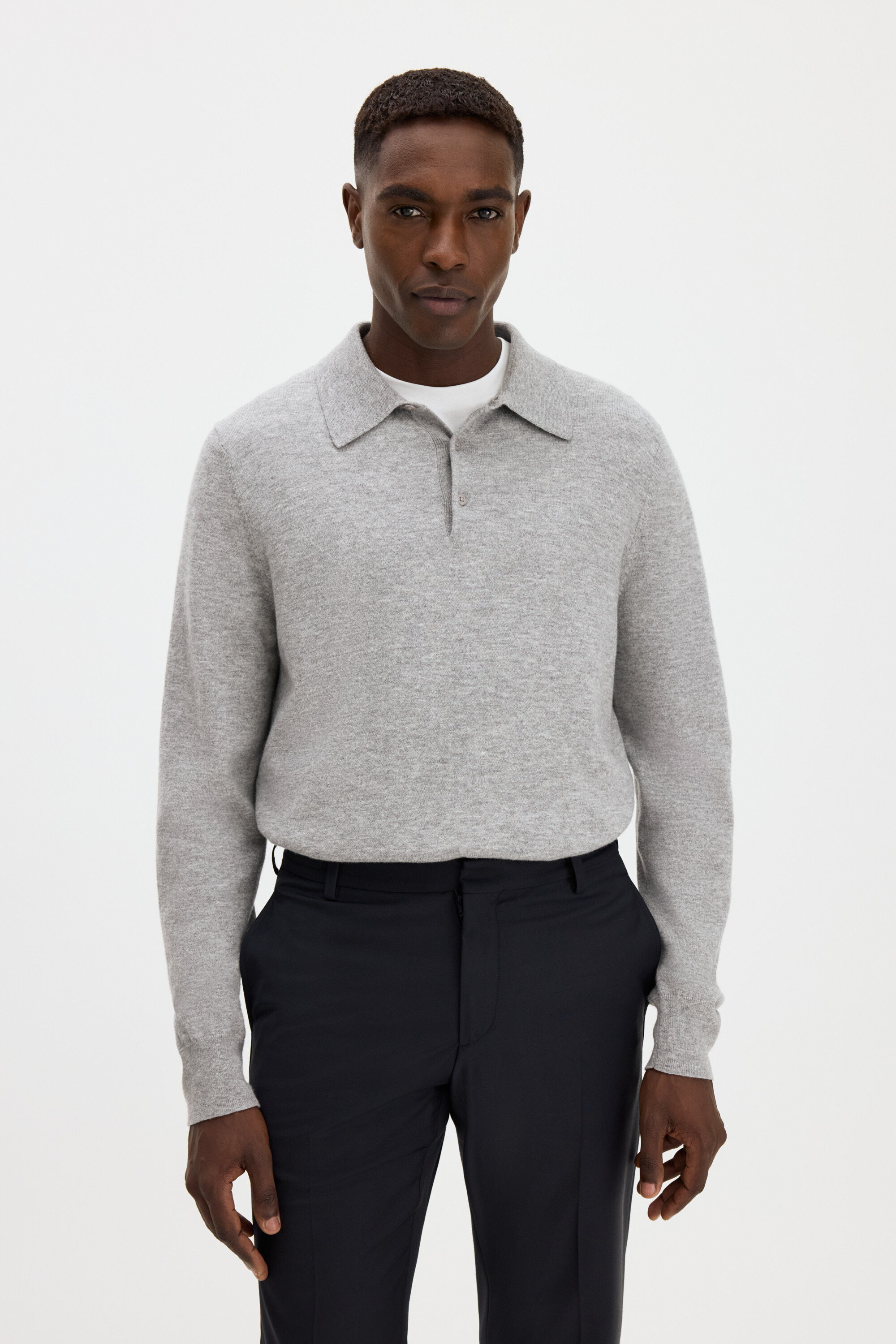 Knitted Polo Shirt - Light Grey Melange | FILIPPA K