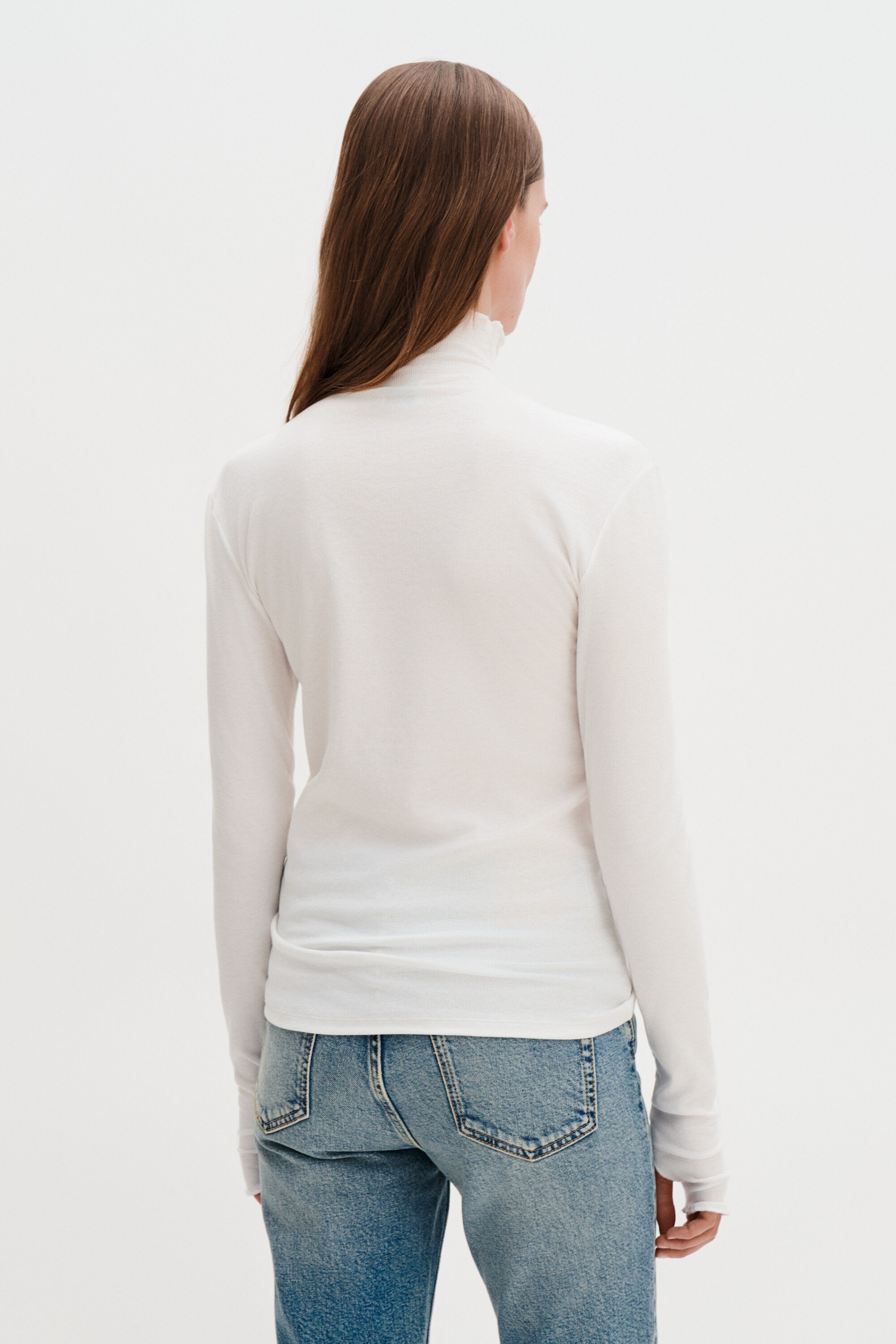 Rib Mock Neck Top - White | FILIPPA K