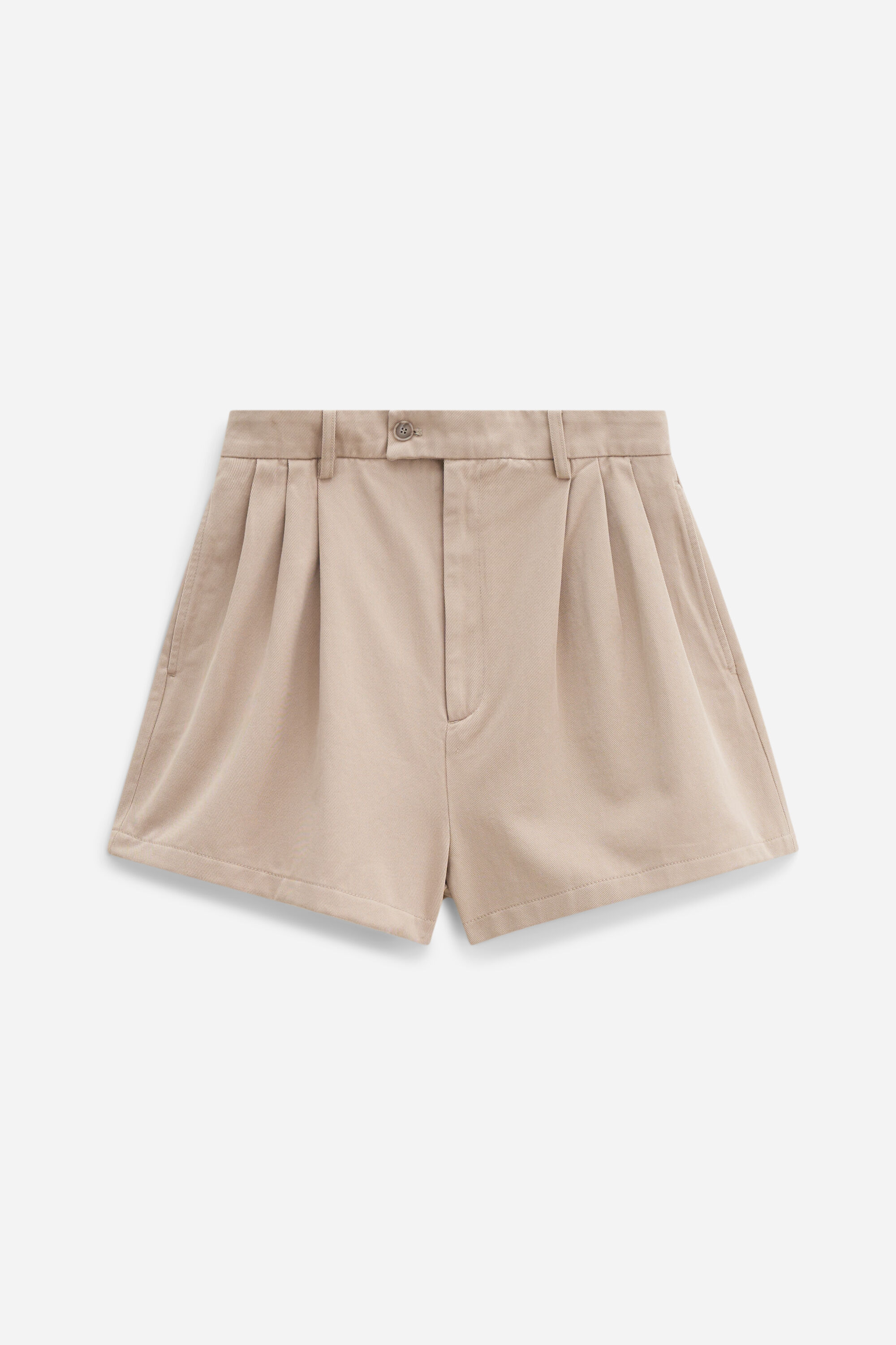 High Waist Pleated Cotton Shorts - Canvas Beige | Filippa K