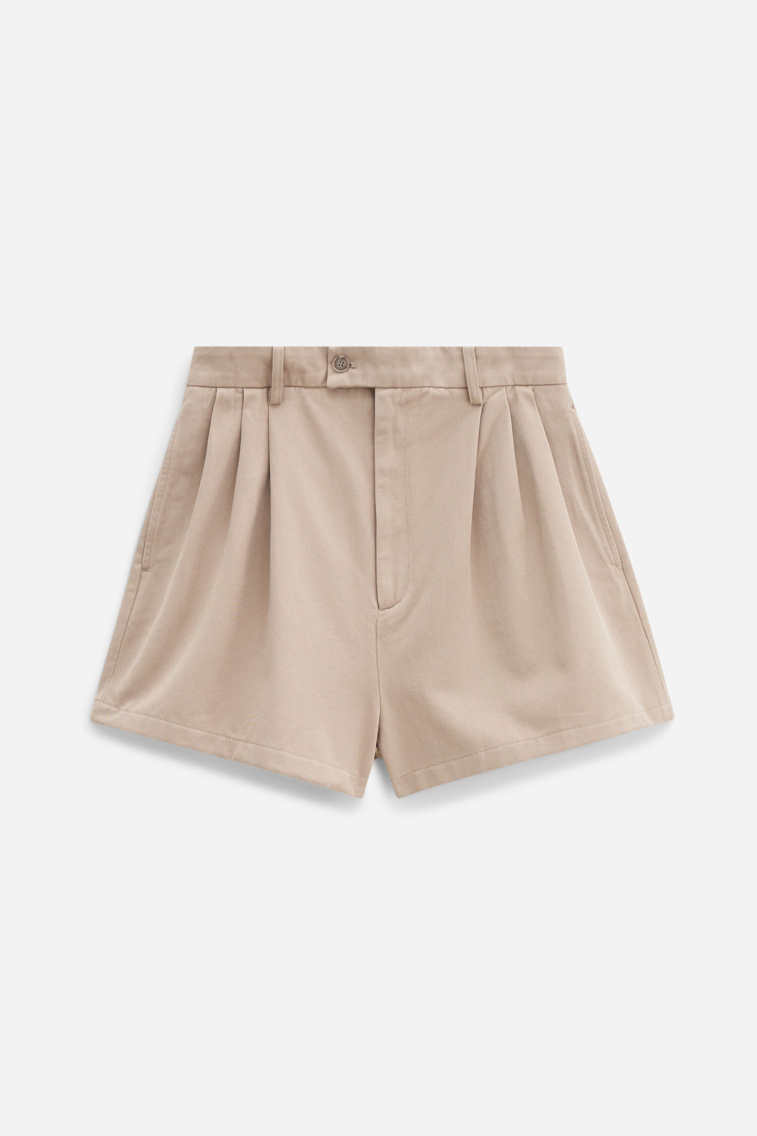 High Waist Pleated Cotton Shorts
