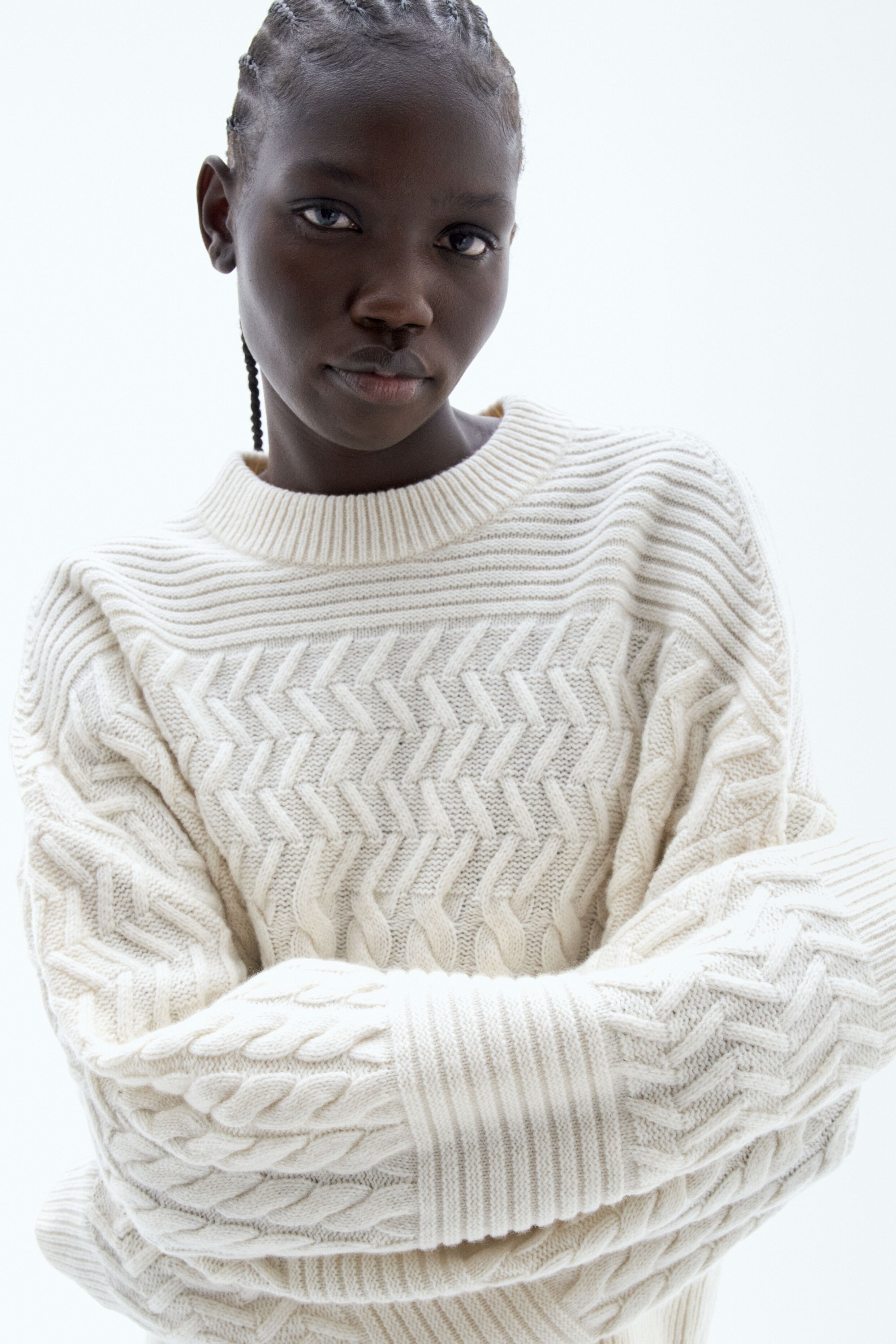 Boxy cable on sale knit sweater
